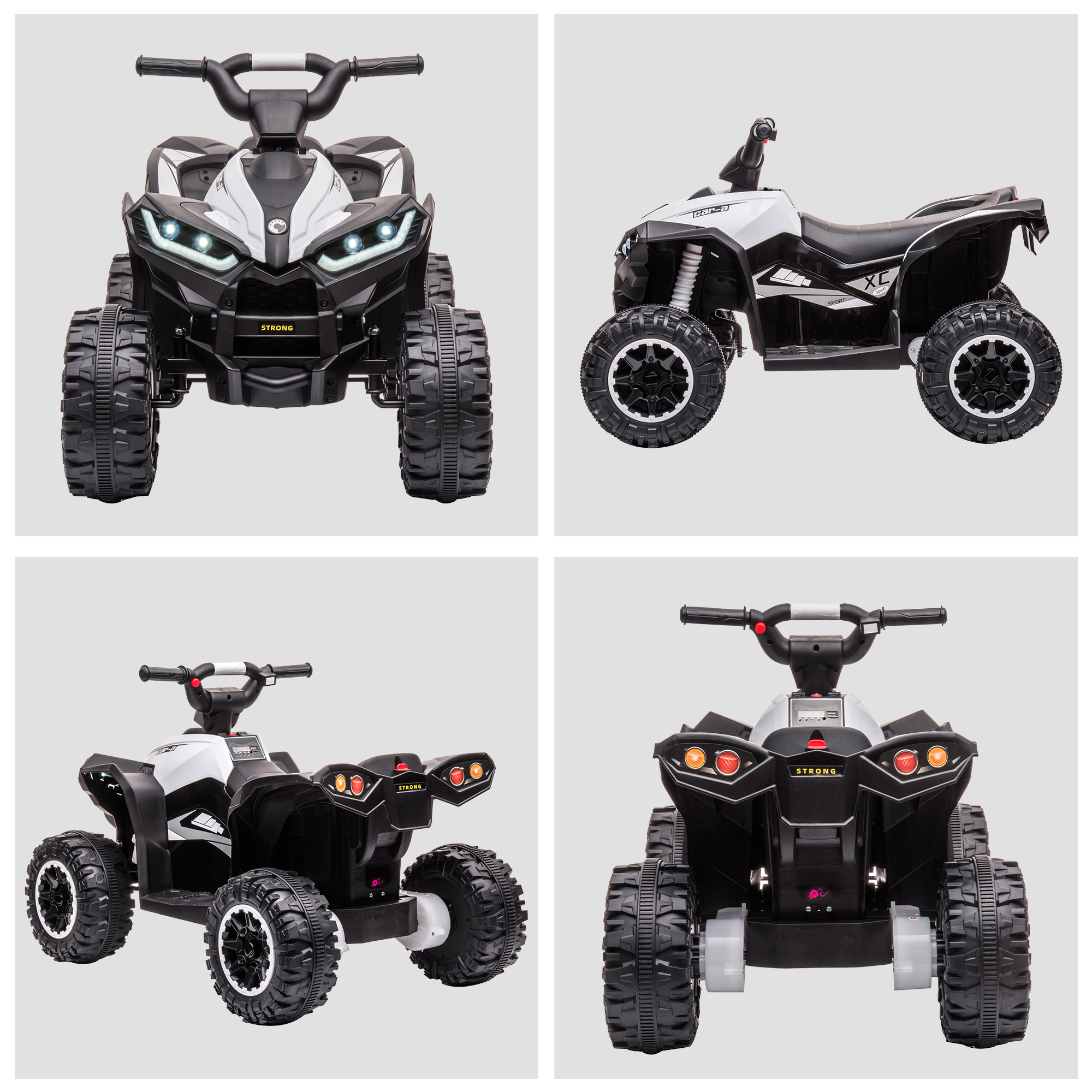 Kinder-Quad Kinderauto, 6 km/h, Sound- und Lichteffekte, : 83 cm x 53 cm x 55,5 cm, Schwarz + Weiß