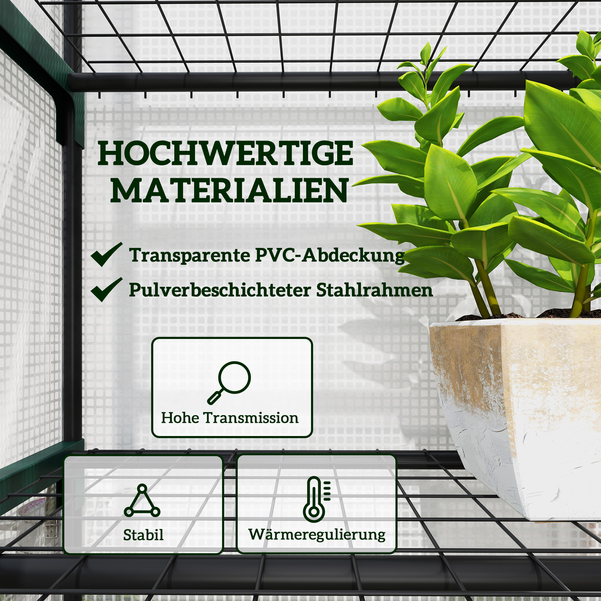 Mini-Gewächshaus für Blumen oder Gemüse, Stahl, Kunststoff, 69L x 49B x 193H cm, Weiß