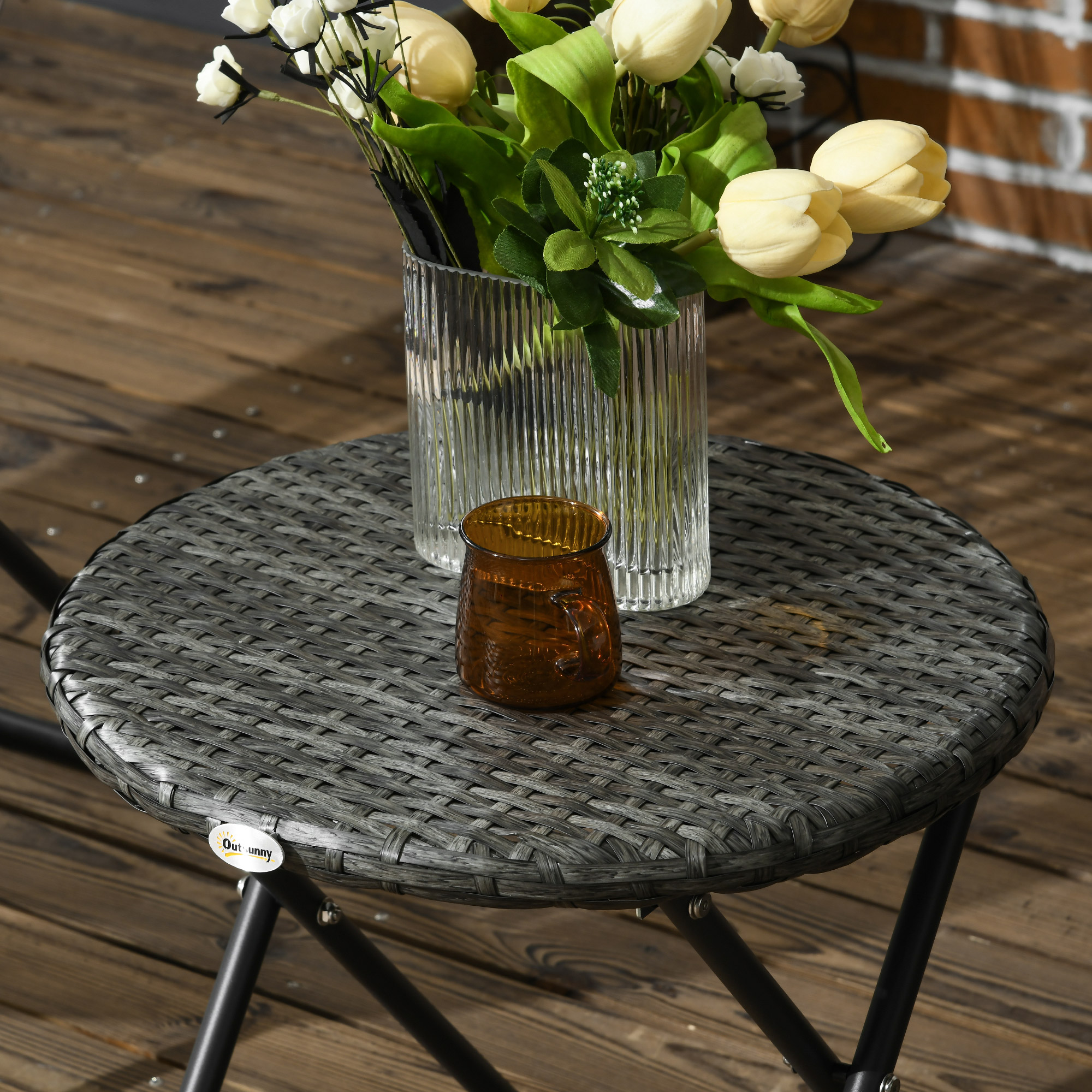 Gartenmöbel-Set, 3-teilig, Rattanoptik, 2 Stühle, 1 Tisch, klappbar, Grau