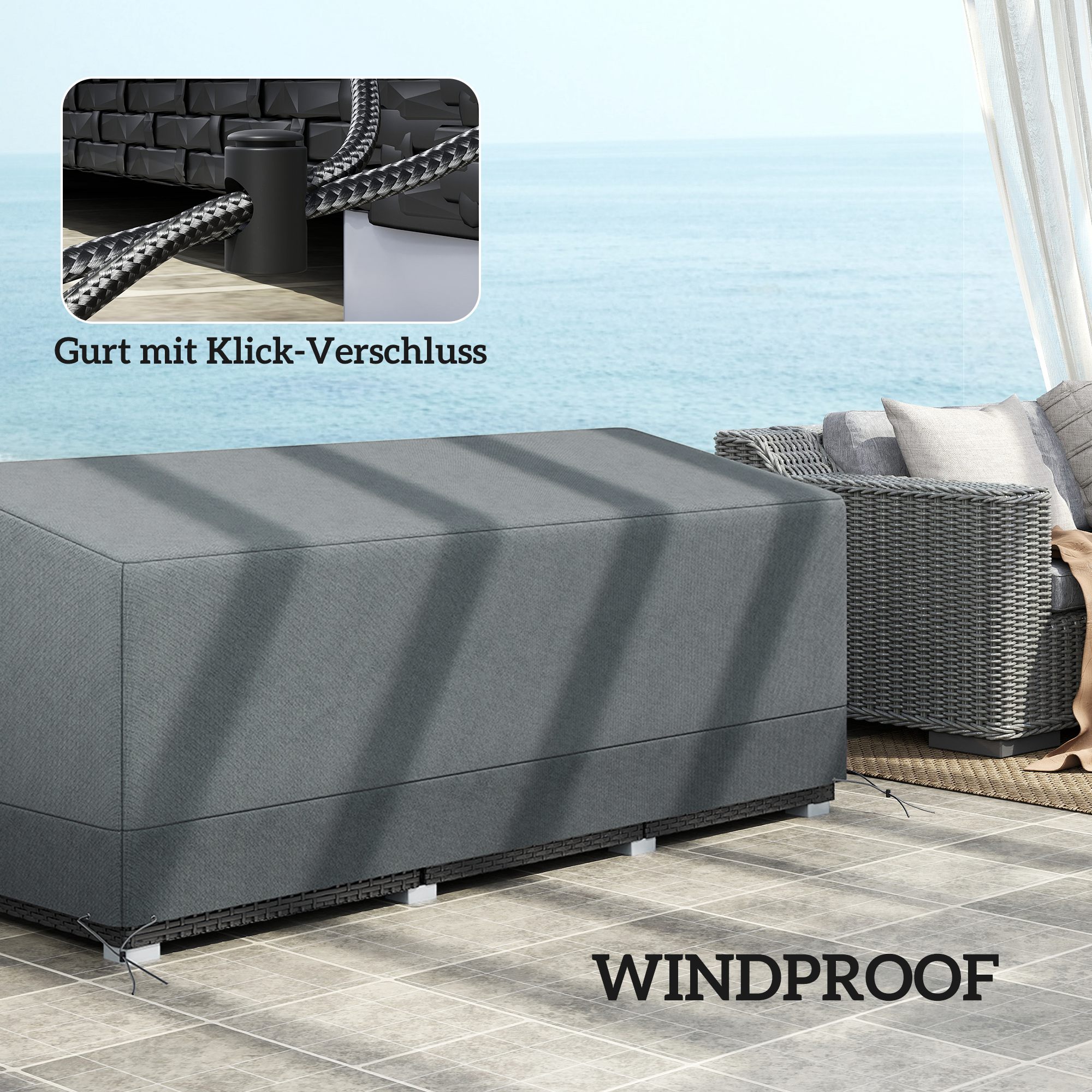 Schutzhülle für Gartenmöbel Winterfest Wasserdicht Abdeckung Anti-UV 600D Oxford Gewebe 190,5 x 72 x 76cm Hellgrau