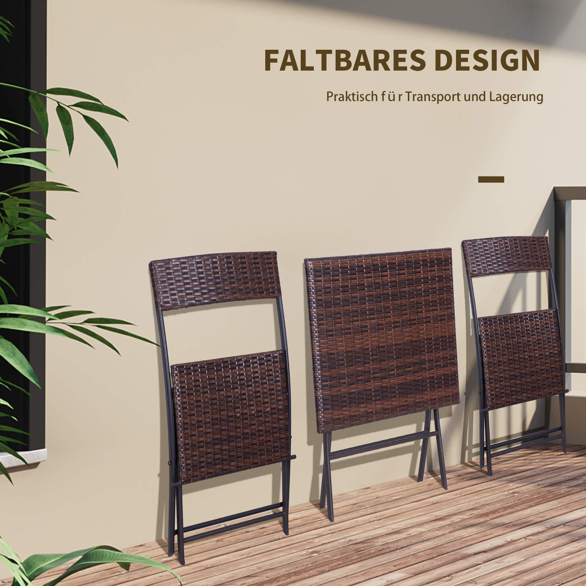 Polyrattan Bistroset für 2 Personen Sitzgruppe Rattan Gartenmöbel Set Garnitur Braun