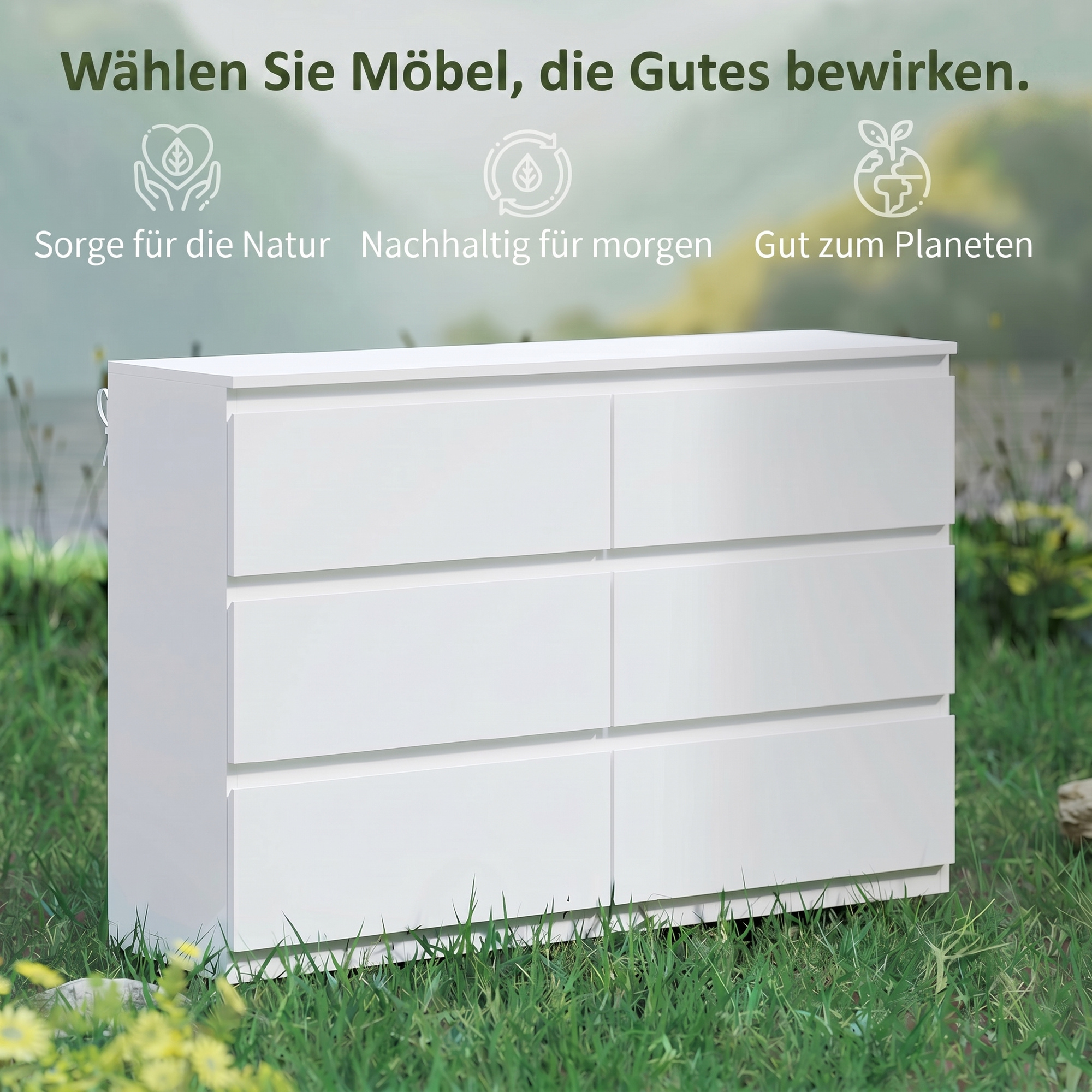 Kommode mit 6 Schubladen, Moderne Aufbewahrungsmöbel für das Schlafzimmer, Weiß