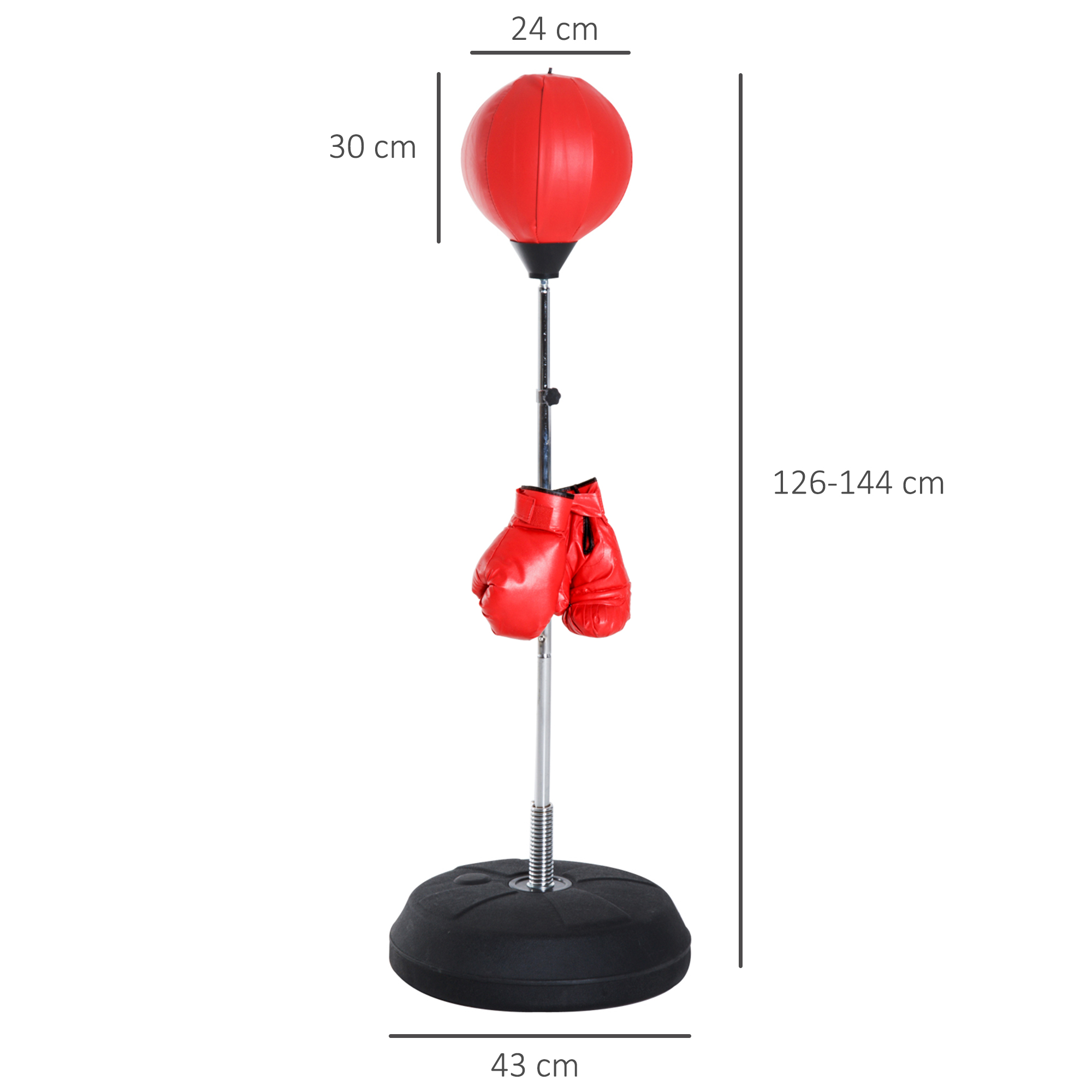 Box-Set mit Punchingball, höhenverstellbar, inkl. Boxhandschuhe, 126-144cm, Rot