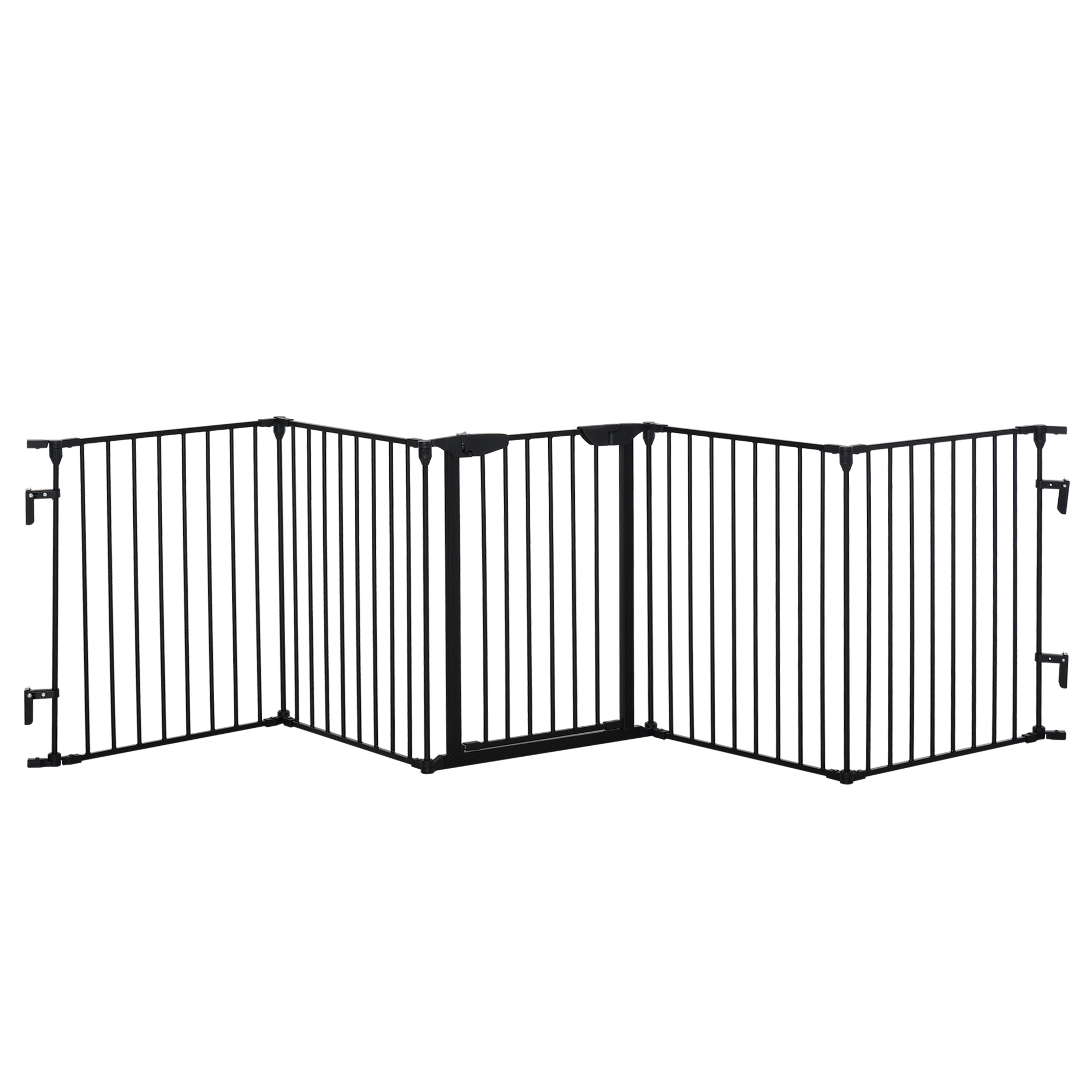 2-in-1 Absperrgitter, Haustier-Laufstall, Sicherheitstor, faltbar, Metall, 300 x 3 x 74,5 cm, Schwarz