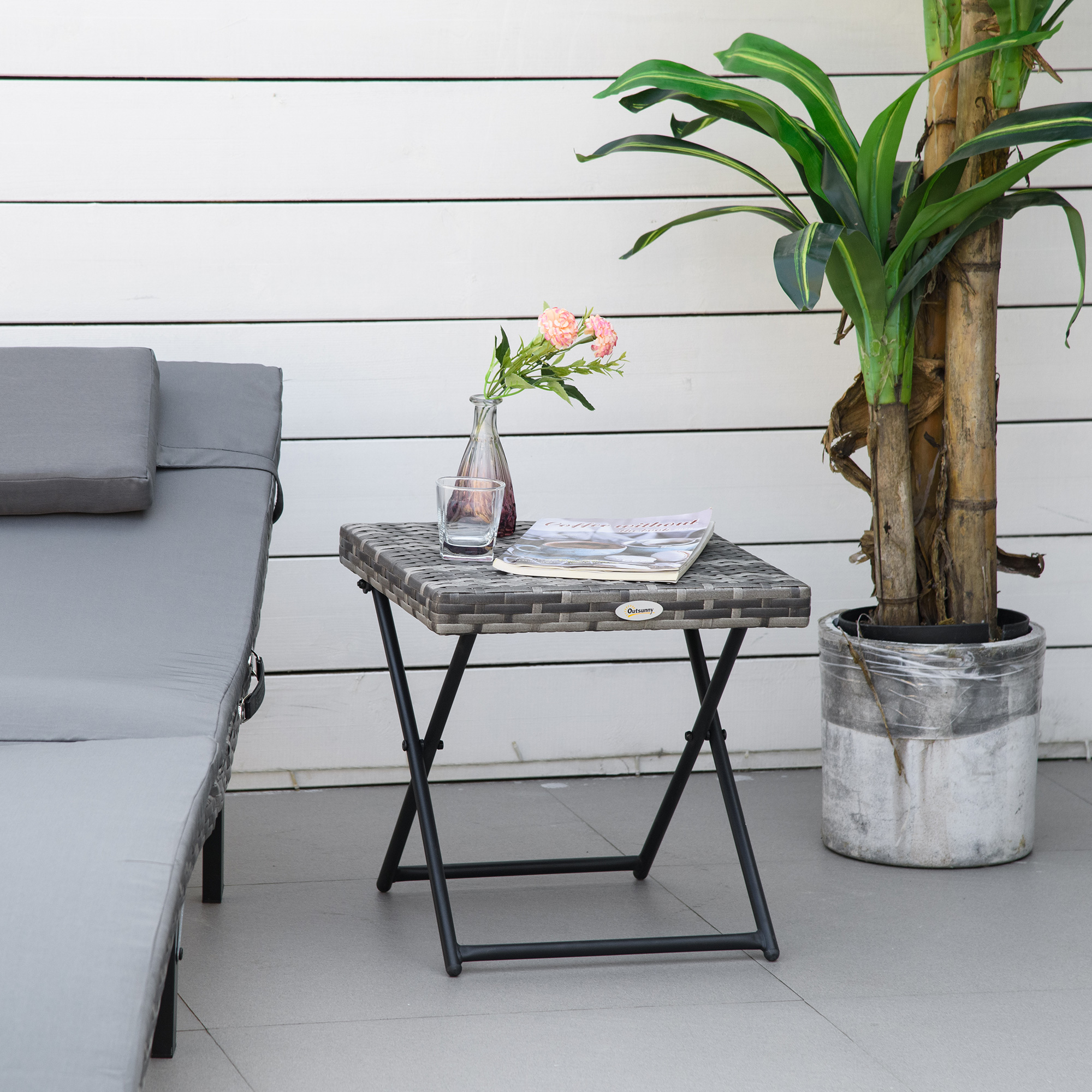 Beistelltisch aus Polyrattan klappbar Kaffeetisch Couchtisch Tablett Balkontisch Gartentisch Sofatisch Teetisch Gartenmöbel Rattantisch für Garten Terrasse Balkon, 40x40x40cm Graul