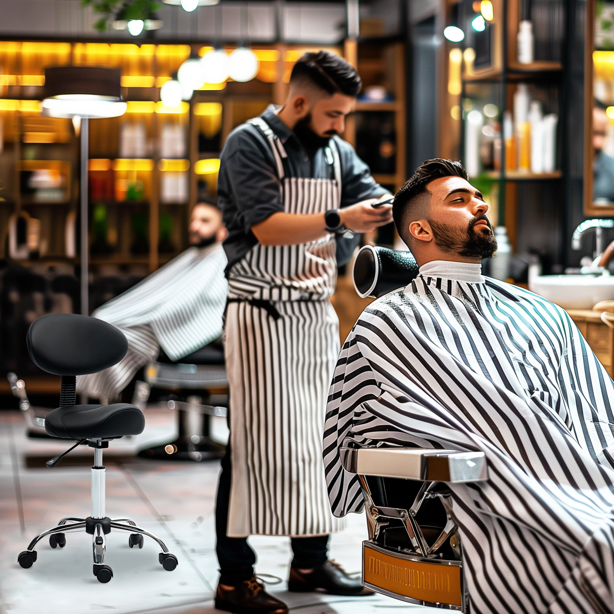 Rollhocker höhenverstellbar mit Rückenlehne Drehhocker 83-98 cm Arbeitshocker 360° drehbar für Büro Salon