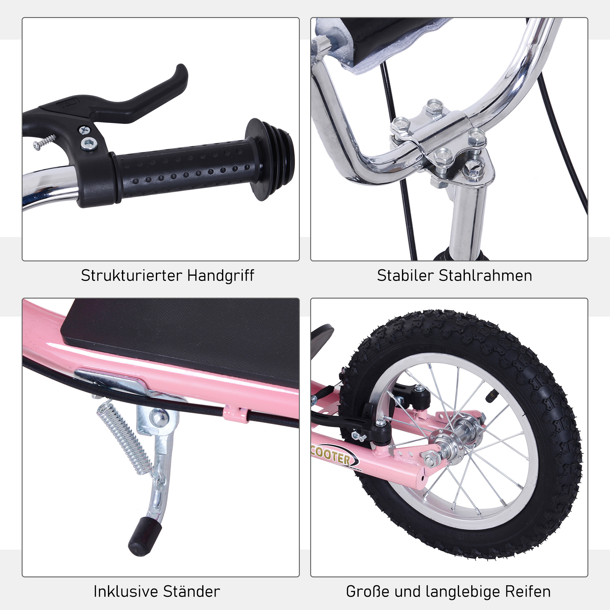 Roller, Kinderroller mit Luftreifen & Handbremse, 16 Zoll Tretroller höhenverstellbar, ab 5 Jahre, Cityroller, Kinder Scooter rosa