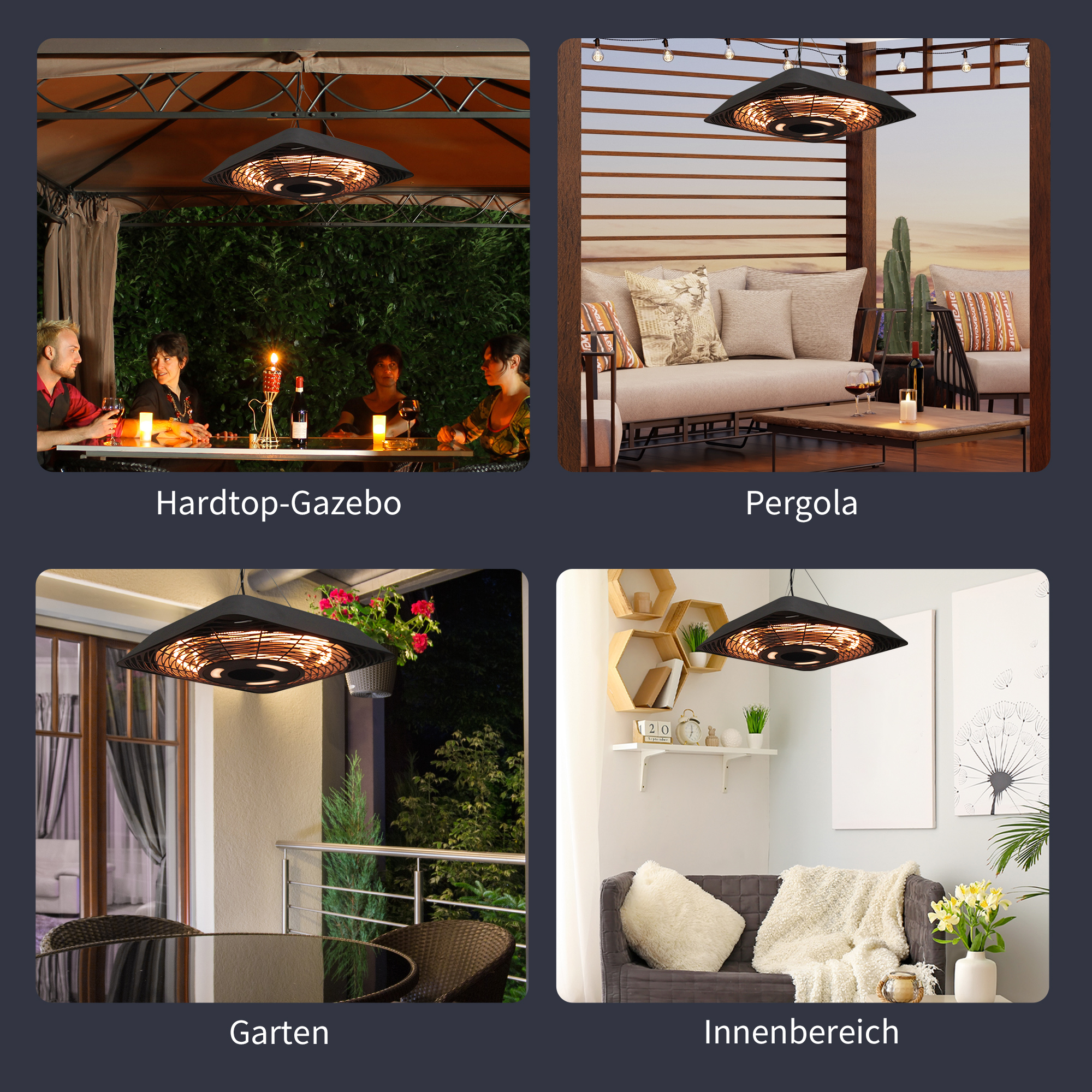 Infrarotstrahler 2000 Watt Heizstrahler mit Fernbedienung 3 Heizstufen Schutzhülle LED-Anzeige IP45 Wärmestrahler Terrassenstrahler Standheizer Infrarotheizung Schwarz