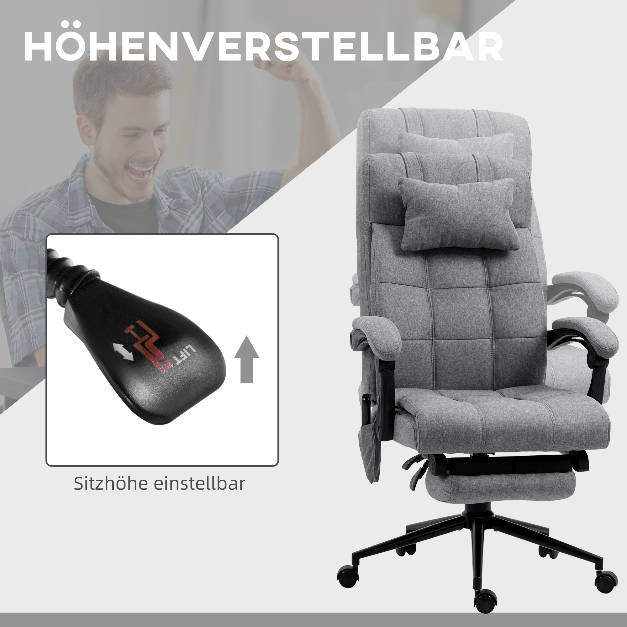Bürostuhl mit Massagefunktion, ergonomisch, 66x76x112-120cm, Grau