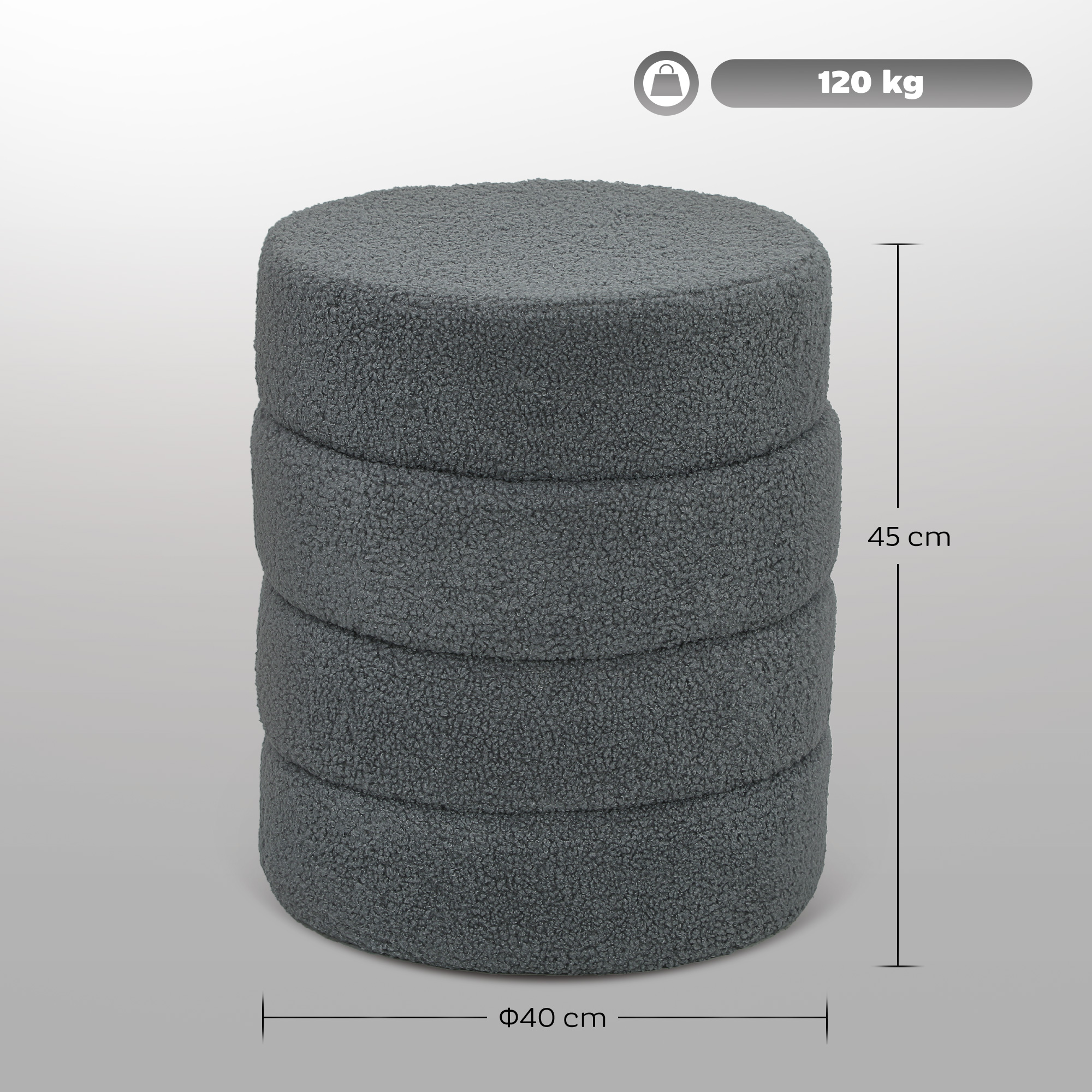 Hocker, rund, Teddyfleece, bis 120kg, ?40x45H cm, Dunkelgrau