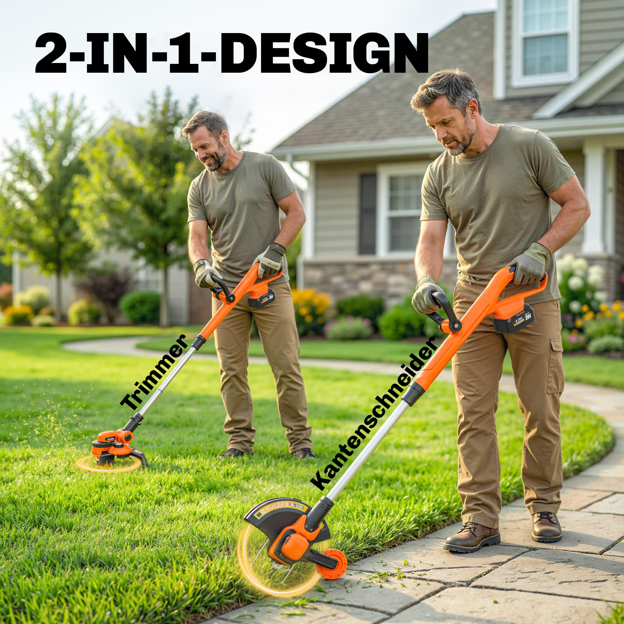Akku Rasentrimmer 21V Freischneider mit 2x4.0Ah Akkus Ladegerät 25 cm Schnittbreite Verstellbarer Teleskop-Griff
