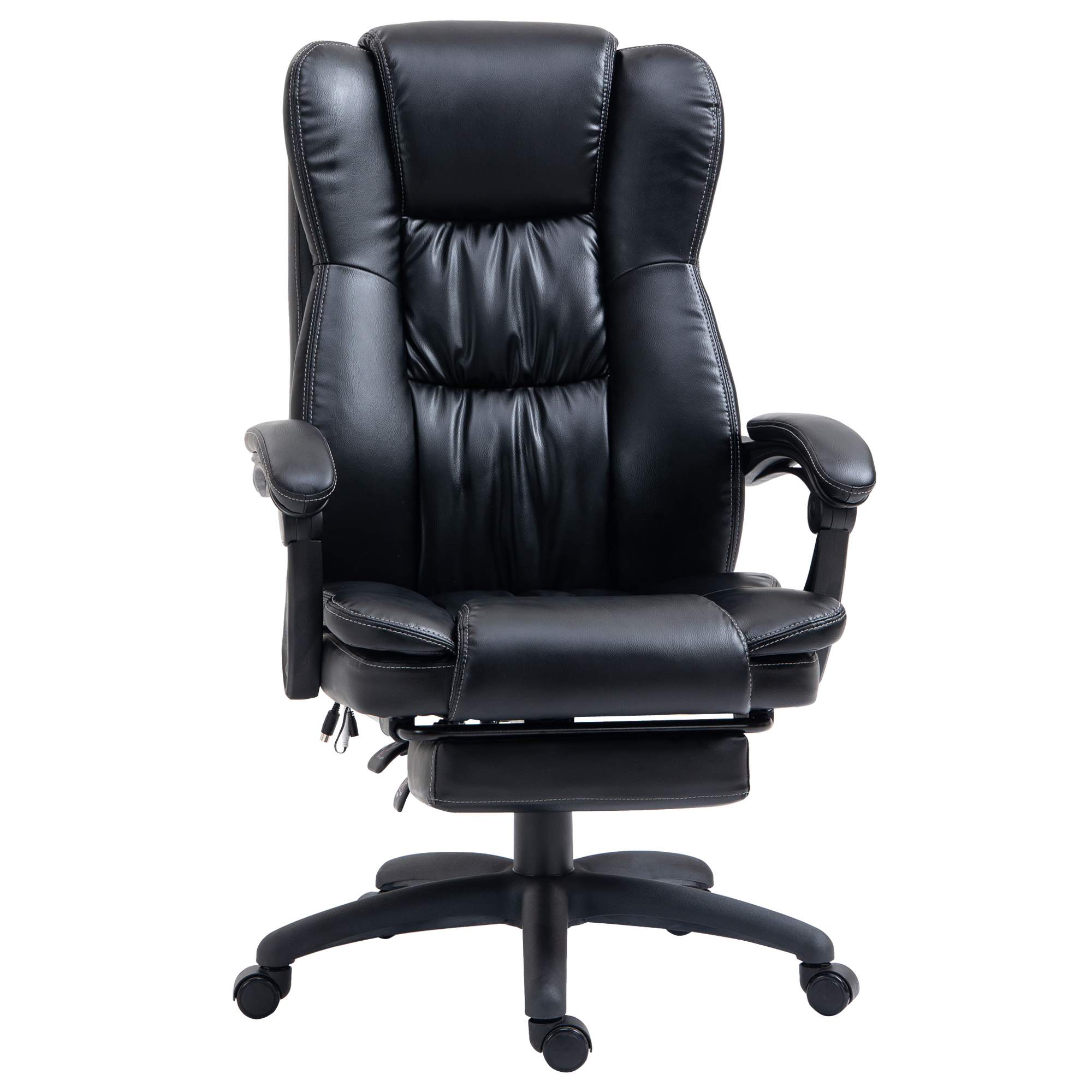 Drehstuhl mit Fußstütze, Kopfstütze, Massagefunktion, Kunstleder, 68,5x68,5x113-121cm, Schwarz