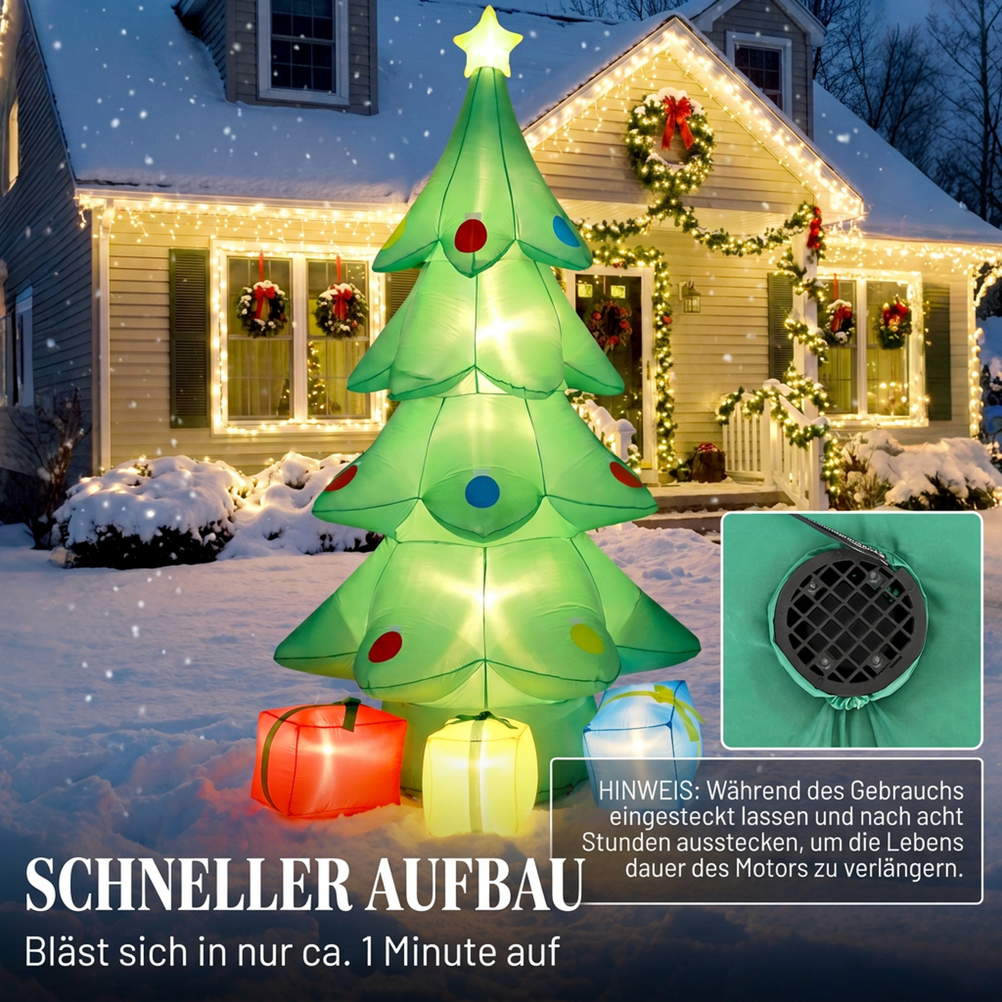 Aufblasbarer Weihnachtsbaum 300 cm mit RGB-Stern LED-Licht, Geschenkboxen, XXL  IP44 Wasserdicht für Weihnachtsfeiern