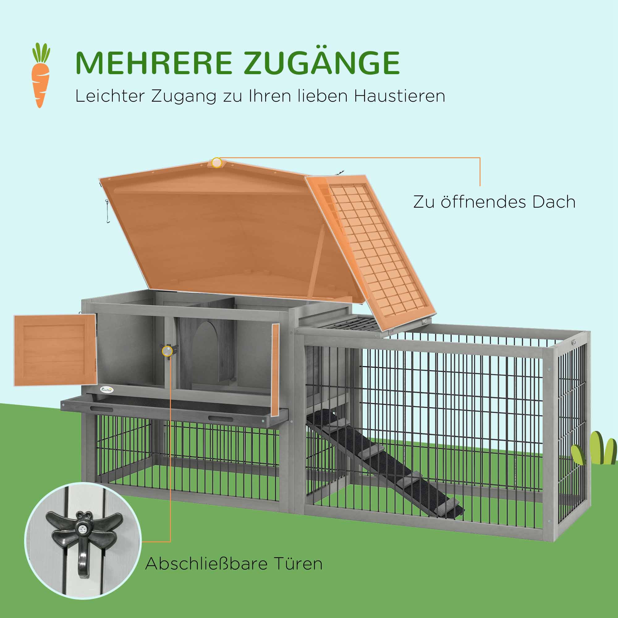 Kleintierstall kleintierkäfig mit Freigehege Meerschweinchenstall Freilaufgehege Grau