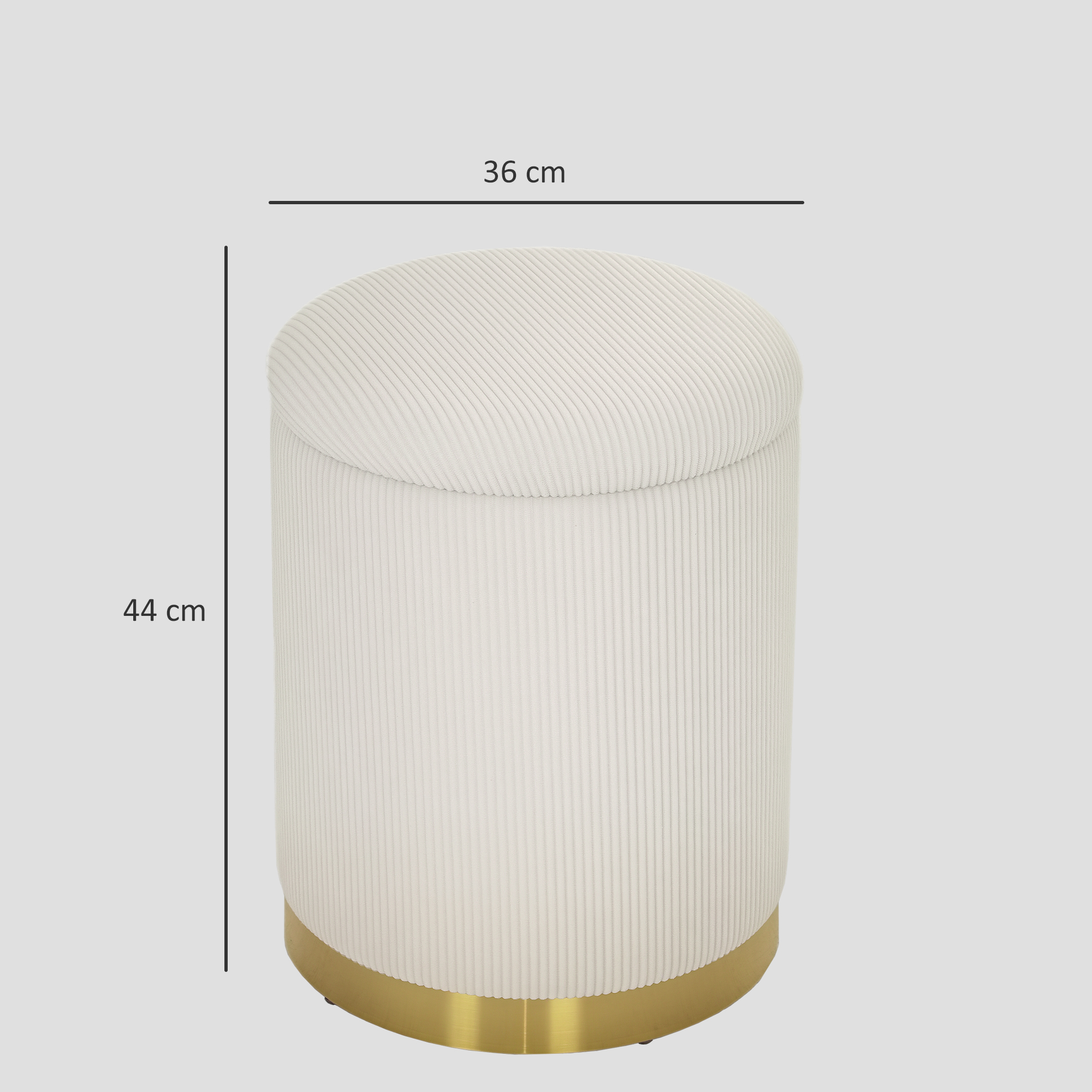 Sitzhocker mit Stauraum klappbare Hocker mit Deckel, Stahlboden, Runder Fußhocker 36 x 36 x 44 cm Cremeweiß