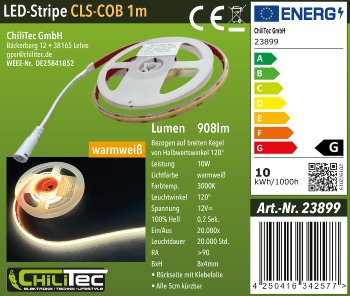 LED-Stripe "CLS-COB V2" 1m, warmweiß / 12V, 10W,  908 Lumen