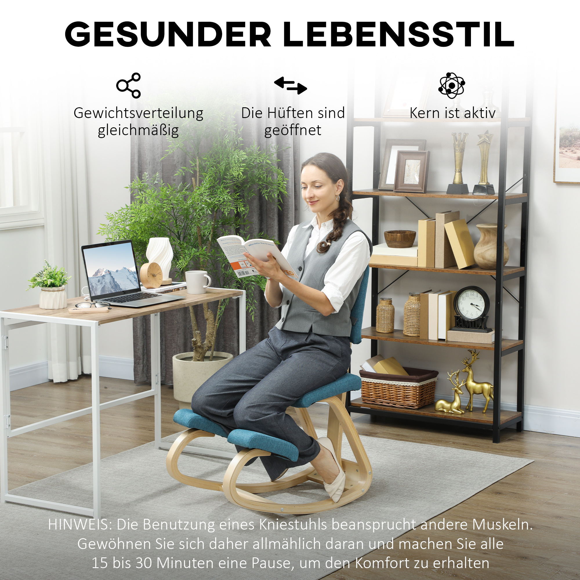 Ergonomischer Kniestuhl, Kniehocker Gesundheitsstuhl für Zuhause, Büro, Meditation Dunkelblau