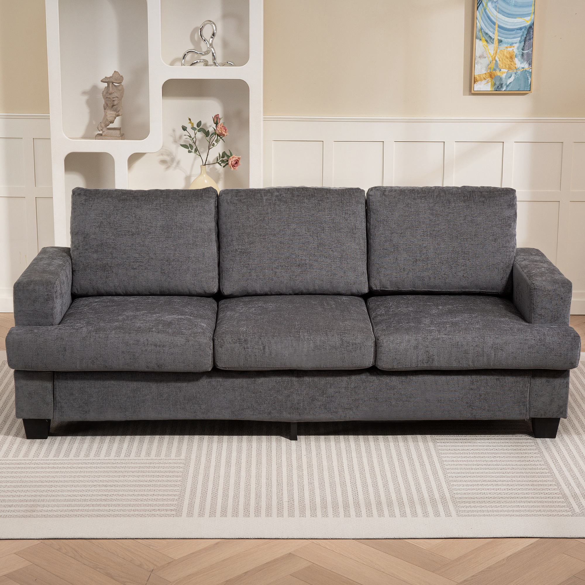 3-Sitzer-Sofa, Wohnzimmersofa für 3 Personen, Stoffbezug, Stahlrahmen, Polstersofa, Grau