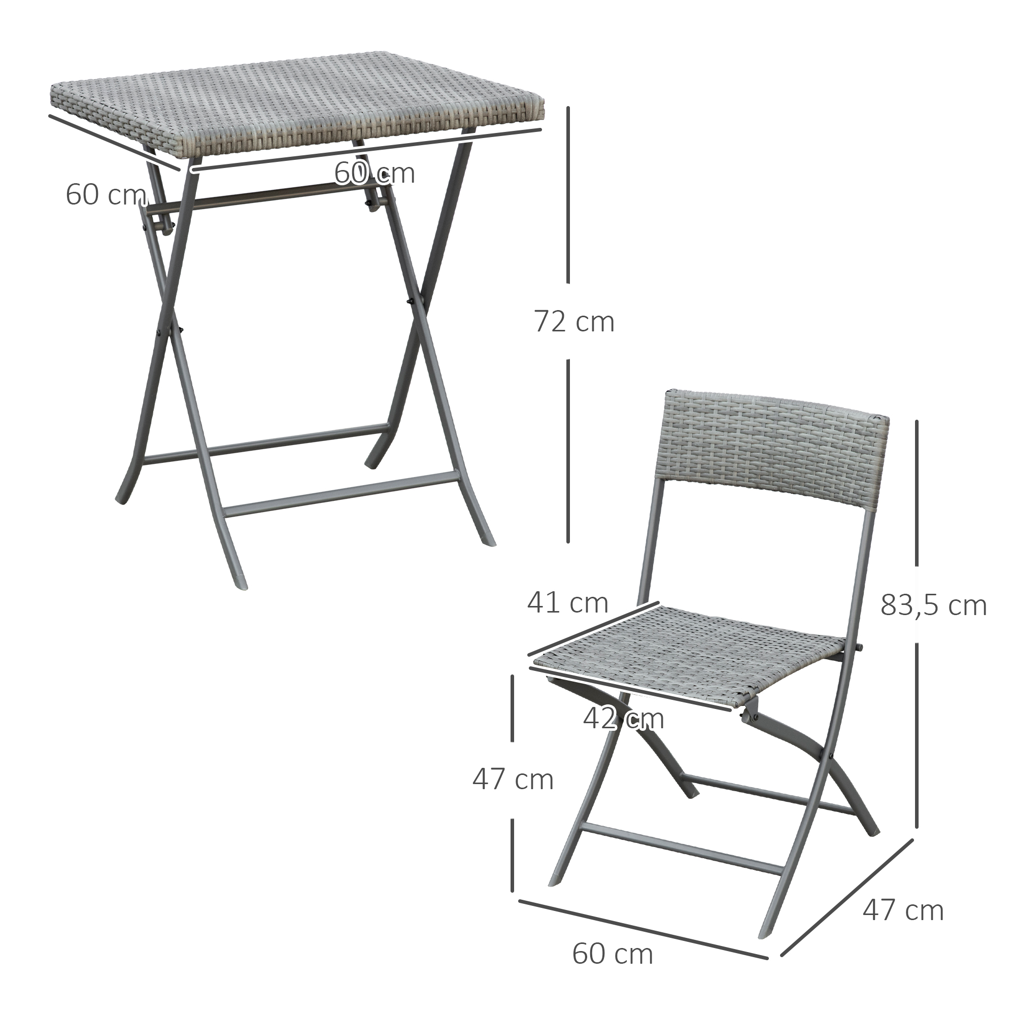 Polyrattan Bistroset für 2 Personen Sitzgruppe Rattan Gartenmöbel Set Garnitur Grau