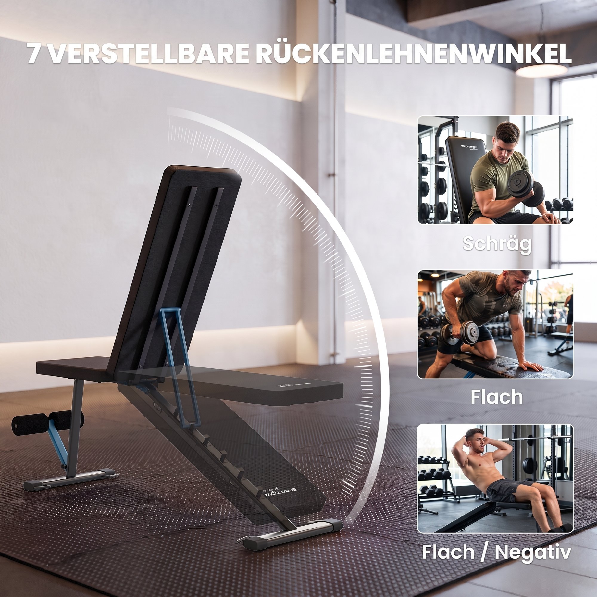 Hantelbank verstellbar Trainingsbank mit Beinstrecker 7-Fach Rückenlehne, verstellbar Polster 300 kg Last