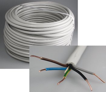 Stromleitung "NYM-J", 50m, isoliert / 5G1,5, grau, Außen-Ø 9,5mm, Ring