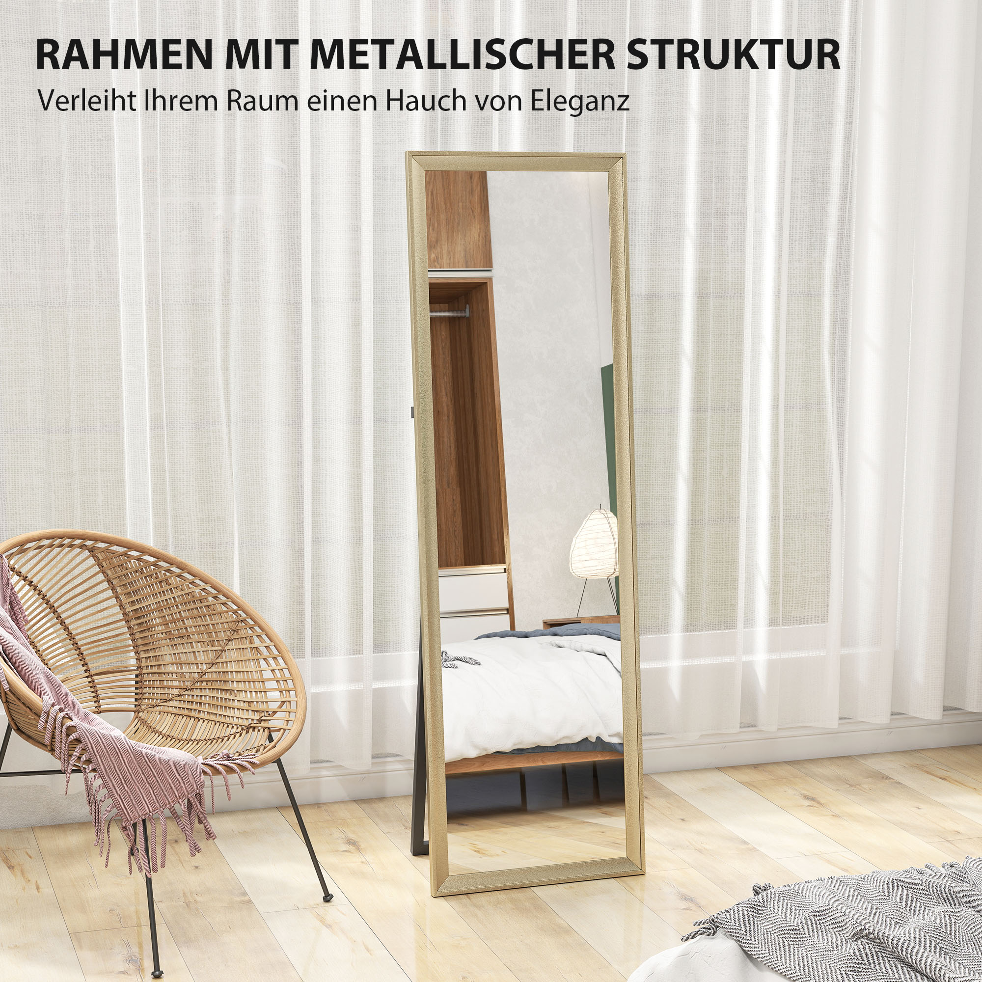 Ganzkörperspiegel, flexibel platzierbar, 160 x 50 cm, Goldton