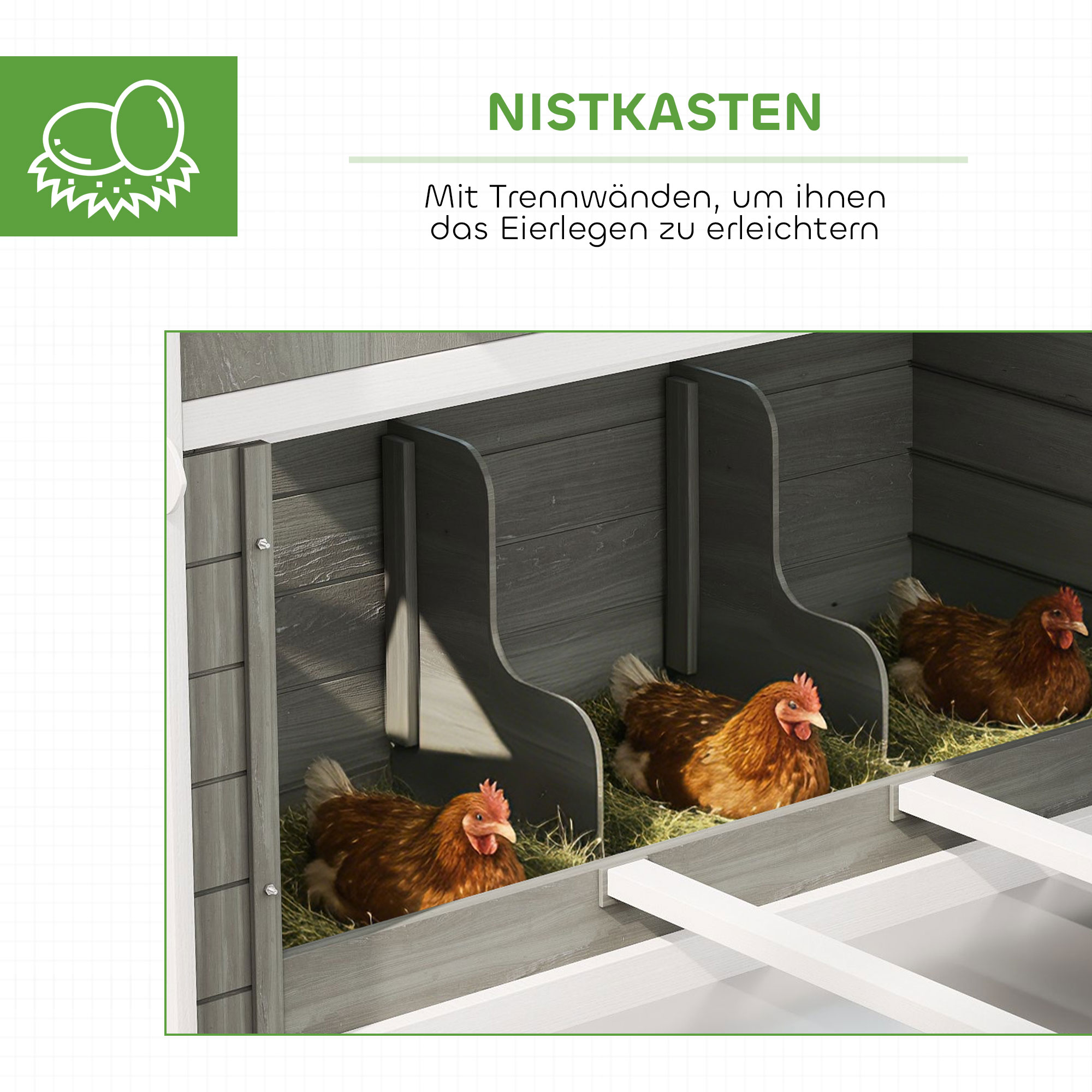 Hühnerstall aus Holz mit Auslauf Nistkasten Asphaltdach herausziehbar Tablett für 8-10 Hühner 347x160x150 cm Dunkelgrau