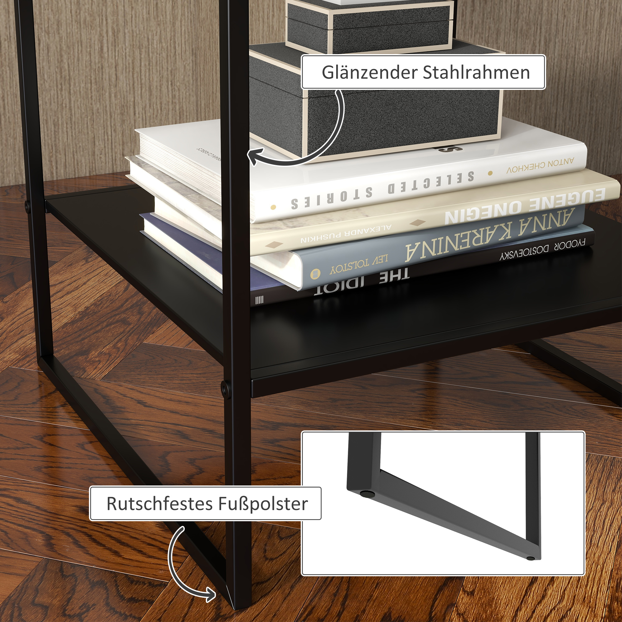 Beistelltisch im Industriedesign Couchtisch Nachttisch, 1 Ablage, Schwarz