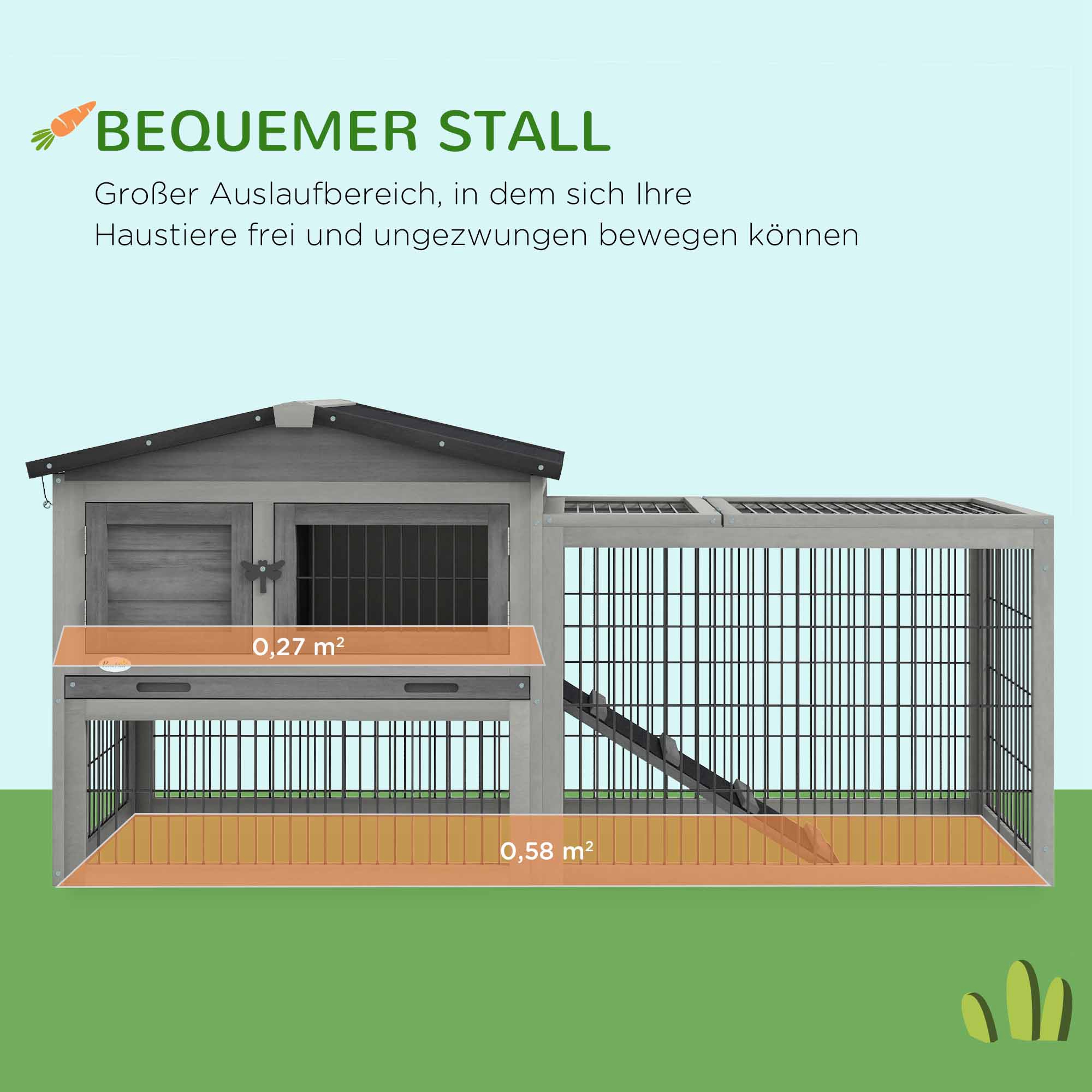 Kleintierstall kleintierkäfig mit Freigehege Meerschweinchenstall Freilaufgehege Grau