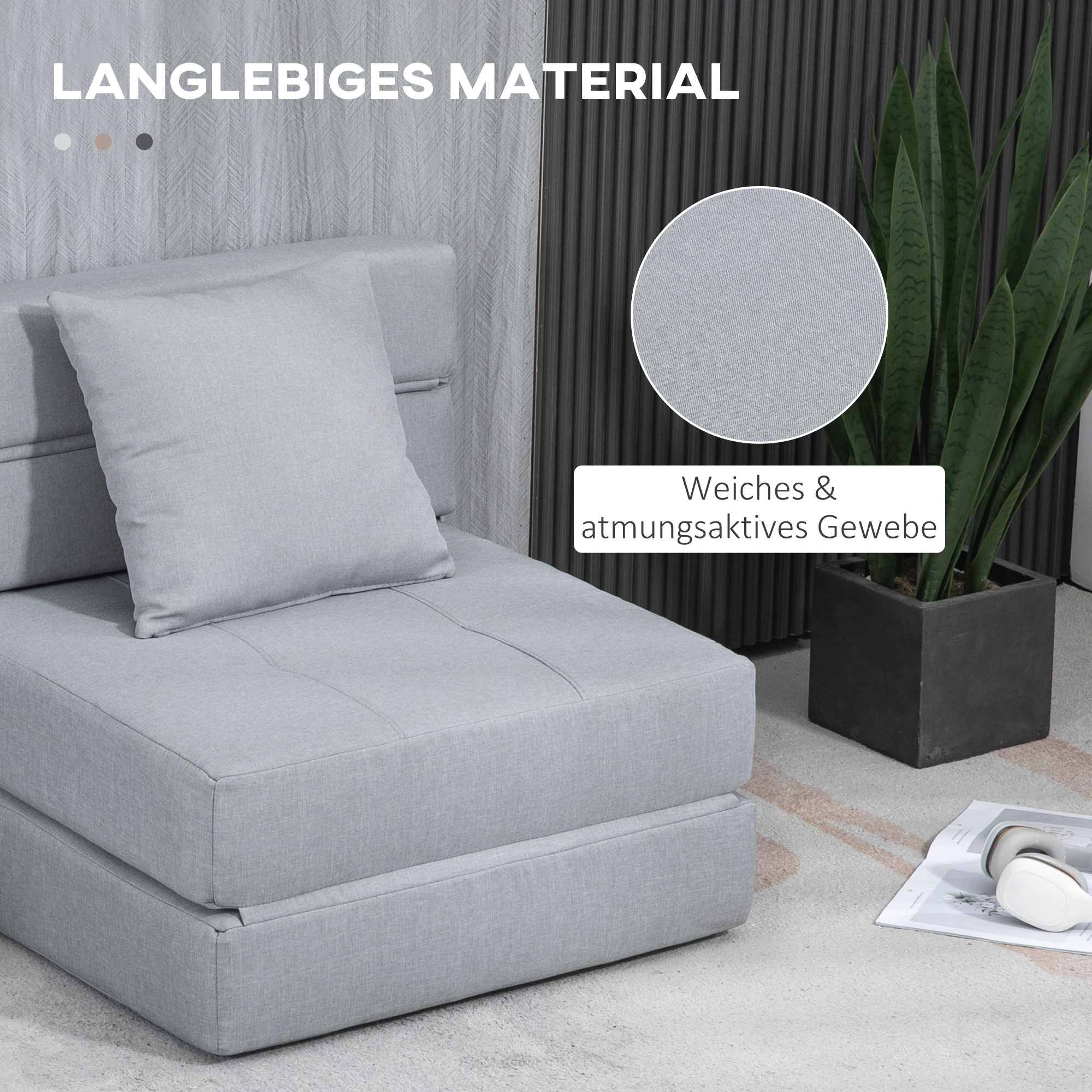 Relaxsessel Liegesessel Sessel mit Bettfunktion, inkl. 1 Kissen, 70 cm x 70 cm x 61 cm, Hellgrau