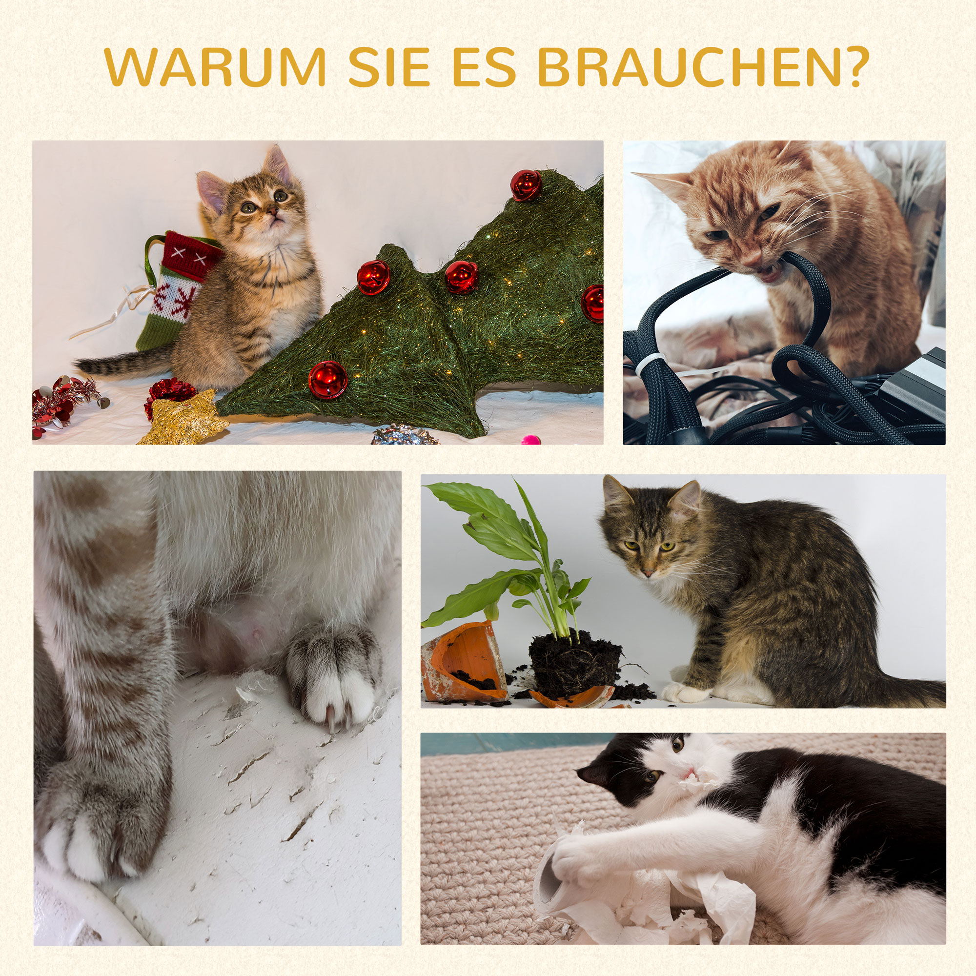 Kratzbaum inkl. Katzenhöhle, Katzenbett, Katzenhängematte und Spielzeug 60 cm x 40 cm x 113 cm, Hellgrau