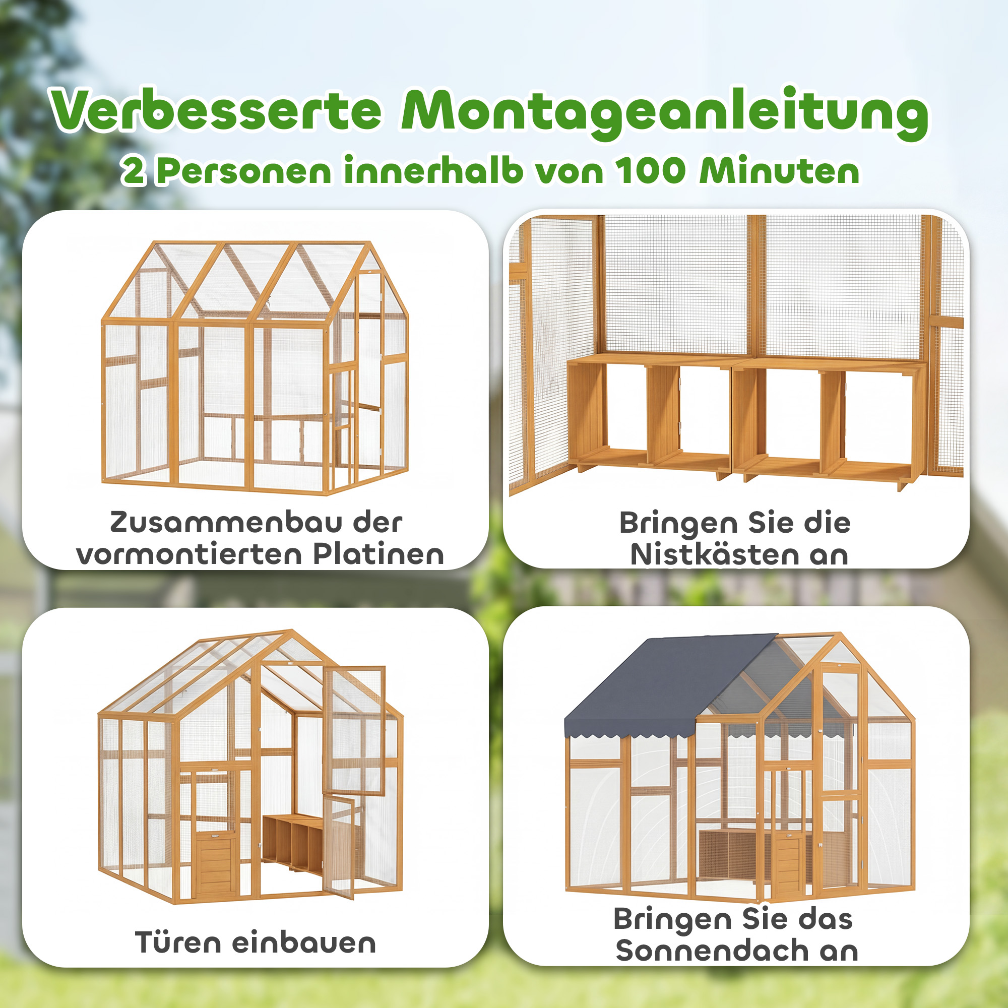 Hühnerstall 3,07㎡ Freilaufgehege Holz mit wasserdichtem Tuch, Sicherheitsschloss, für 6-8 Hühner 1,7 x 1,8 x 1,8 m