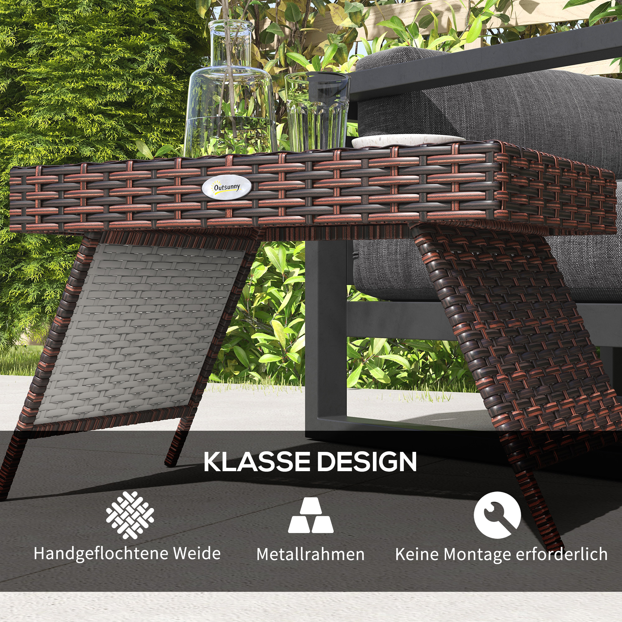 Gartentisch Outdoor-Couchtisch Outdoor-Beistelltisch, PE-Rattan, wetterbeständig, 60 cm x 41 cm x 41 cm,  Braun