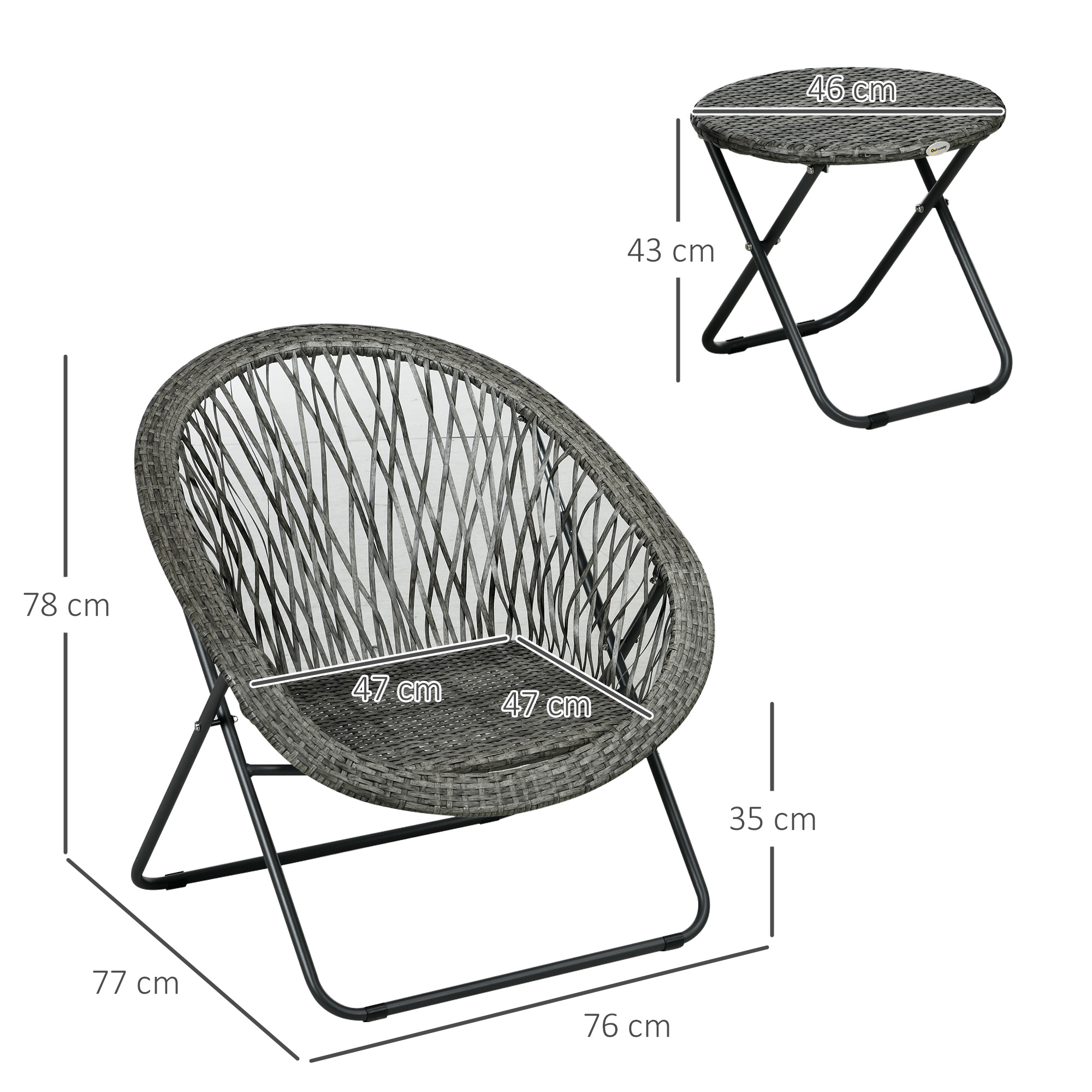 Gartenmöbel-Set, 3-teilig, Rattanoptik, 2 Stühle, 1 Tisch, klappbar, Grau