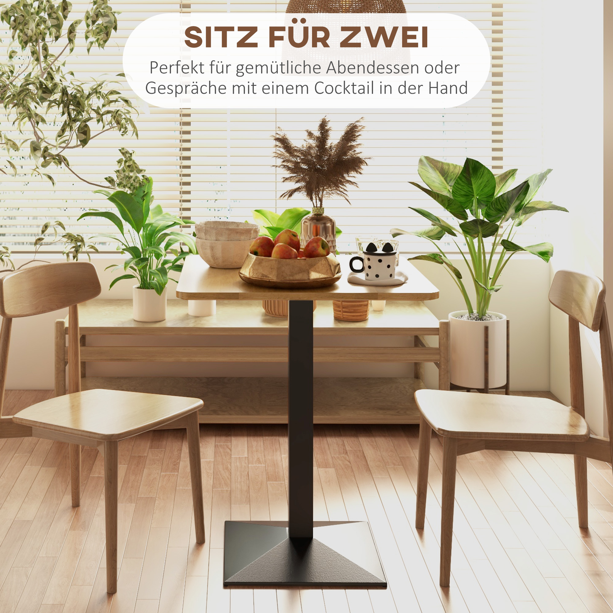 Esstisch Quadratischer Küchentisch für 2 Personen Esszimmertisch mit Holzoptik Stahlbasis 70 x 70 x 75 cm Dunkelbraun