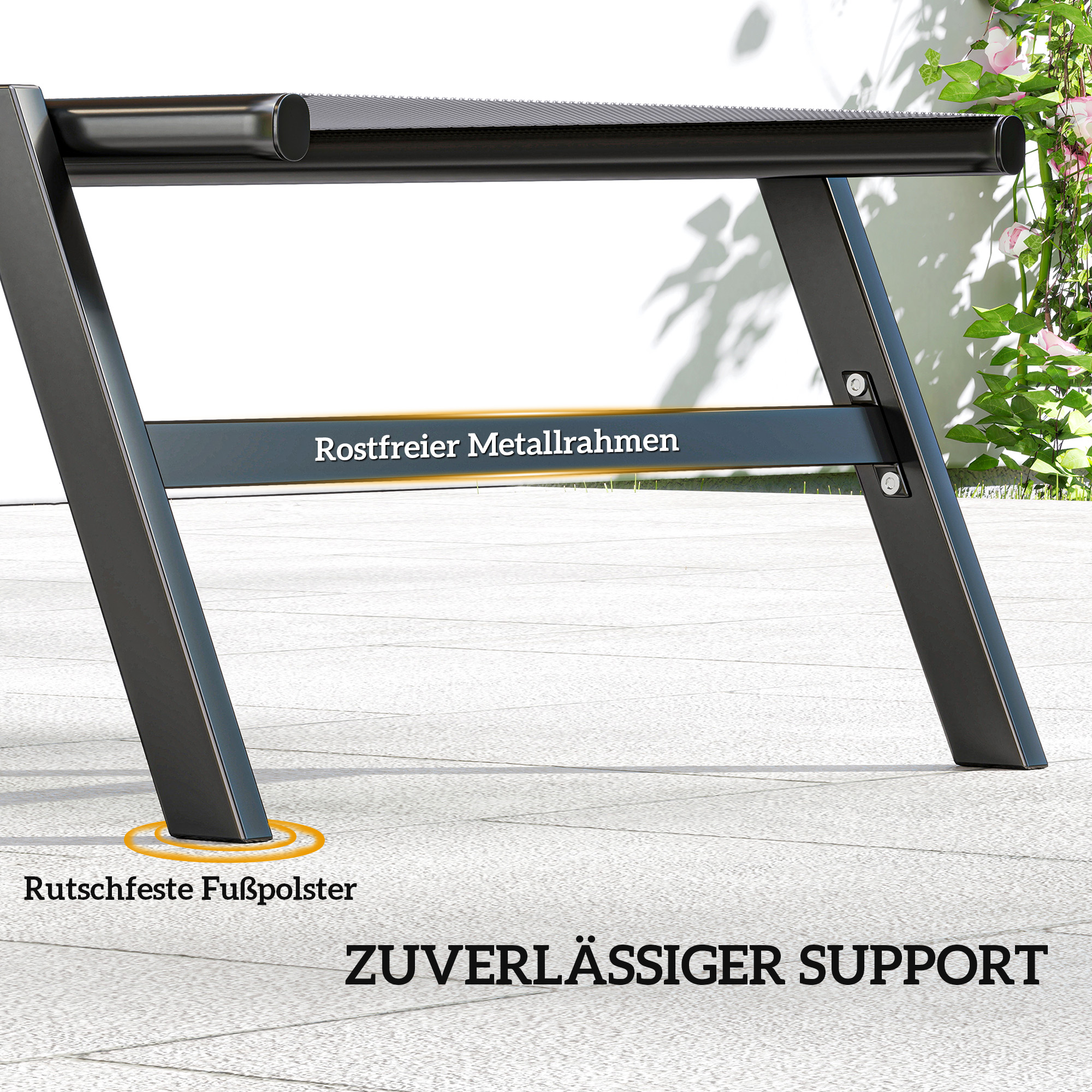 2er Set Sonnenliege Gartenliege mit 5-Fach höhenverstellbarer Rückenlehne Seitentisch 2 Räder, rutschfeste Füße Grau