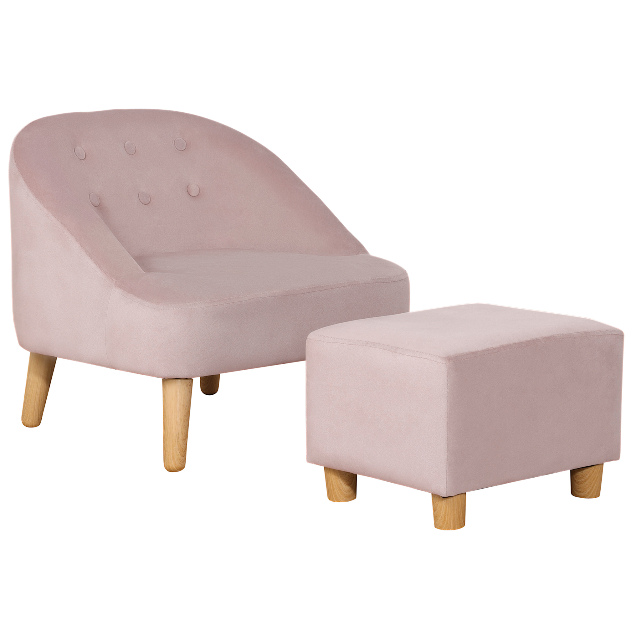 Kindersessel mit Ottomane für Kinder von 3 bis 5 Jahren Niedliches Design Samtoptik 51 cm x 51 cm x 50 cm Rosa