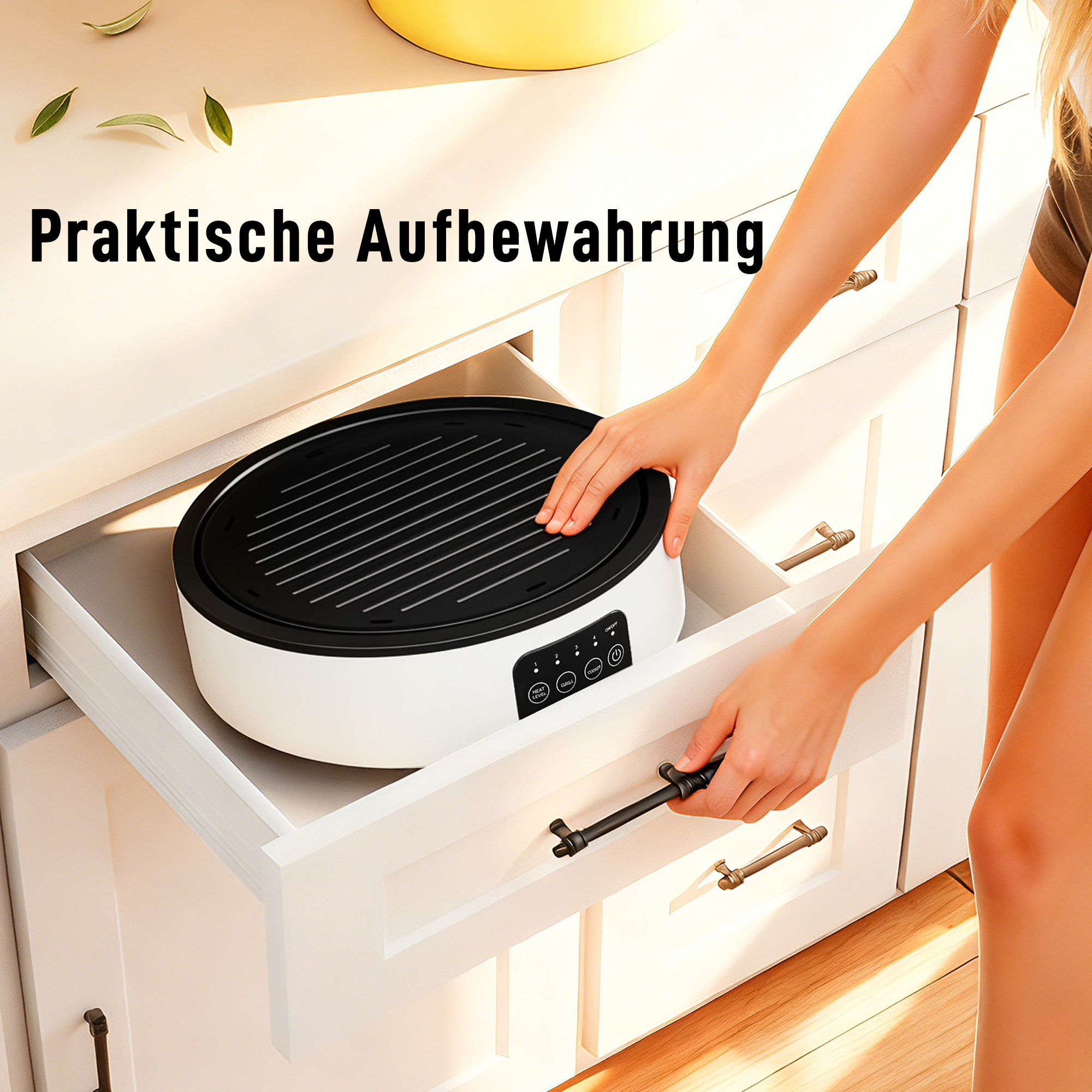 Dual-Keramikkochfeld, 2-in-1 Design, zum Kochen und Grillen, 2000W, 4 Hitzestufen, LED-Display, Fettfangschale, Weiß