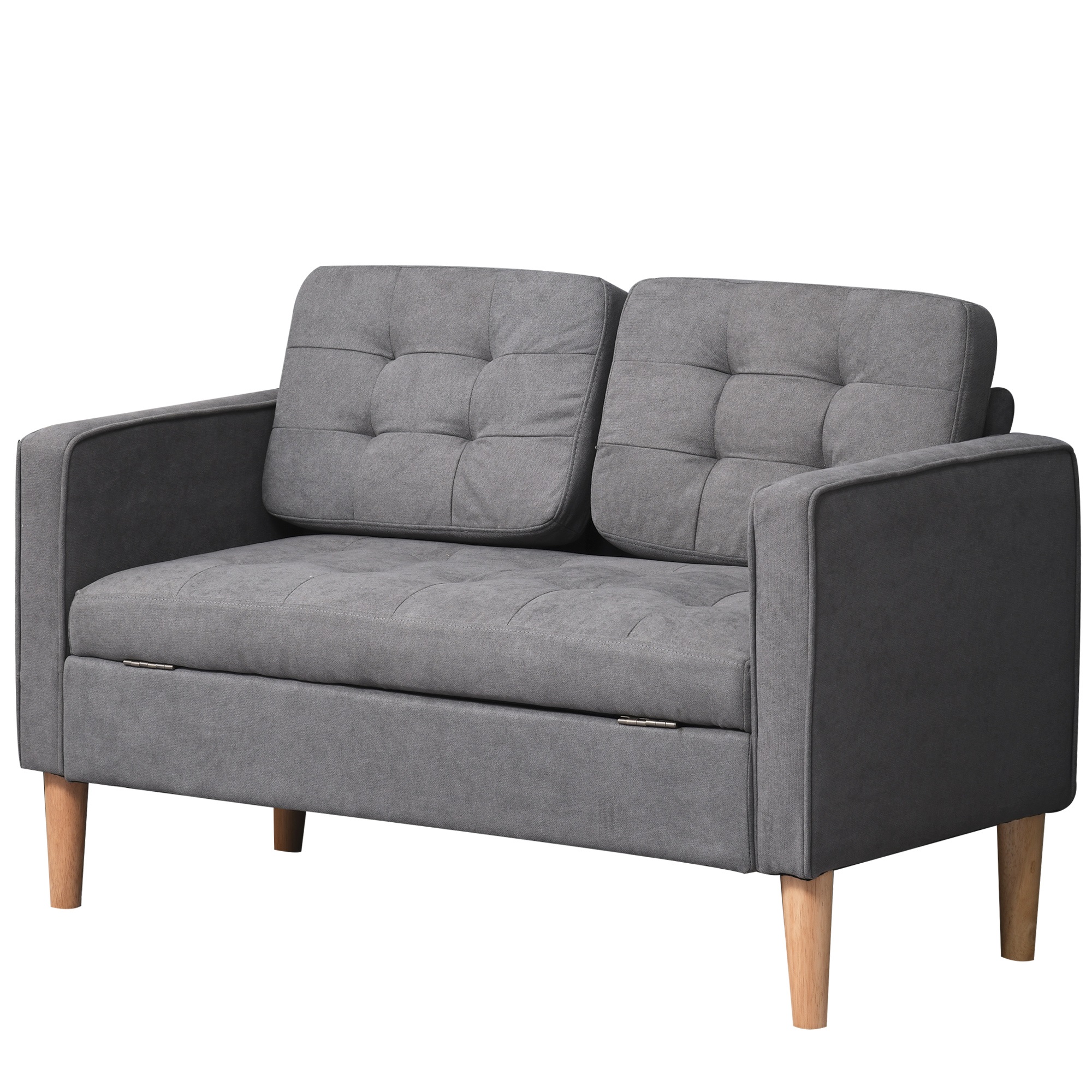2 Sitzer Sofa, Couch mit Stauraum, Holzbeine, Gepolsterter Polstersofa mit Samtoptik für Wohnzimmer, Schlafzimmer, 117x 62 x 78 cm, Grau