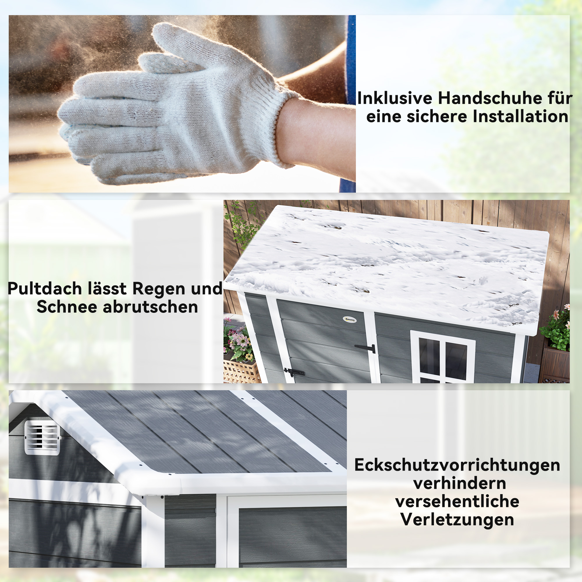 Gartenhaus, Gartenschuppen mit Boden, Fenster, verschließbarer Tür, Kunststoff-Harz, wetterfest, Grau