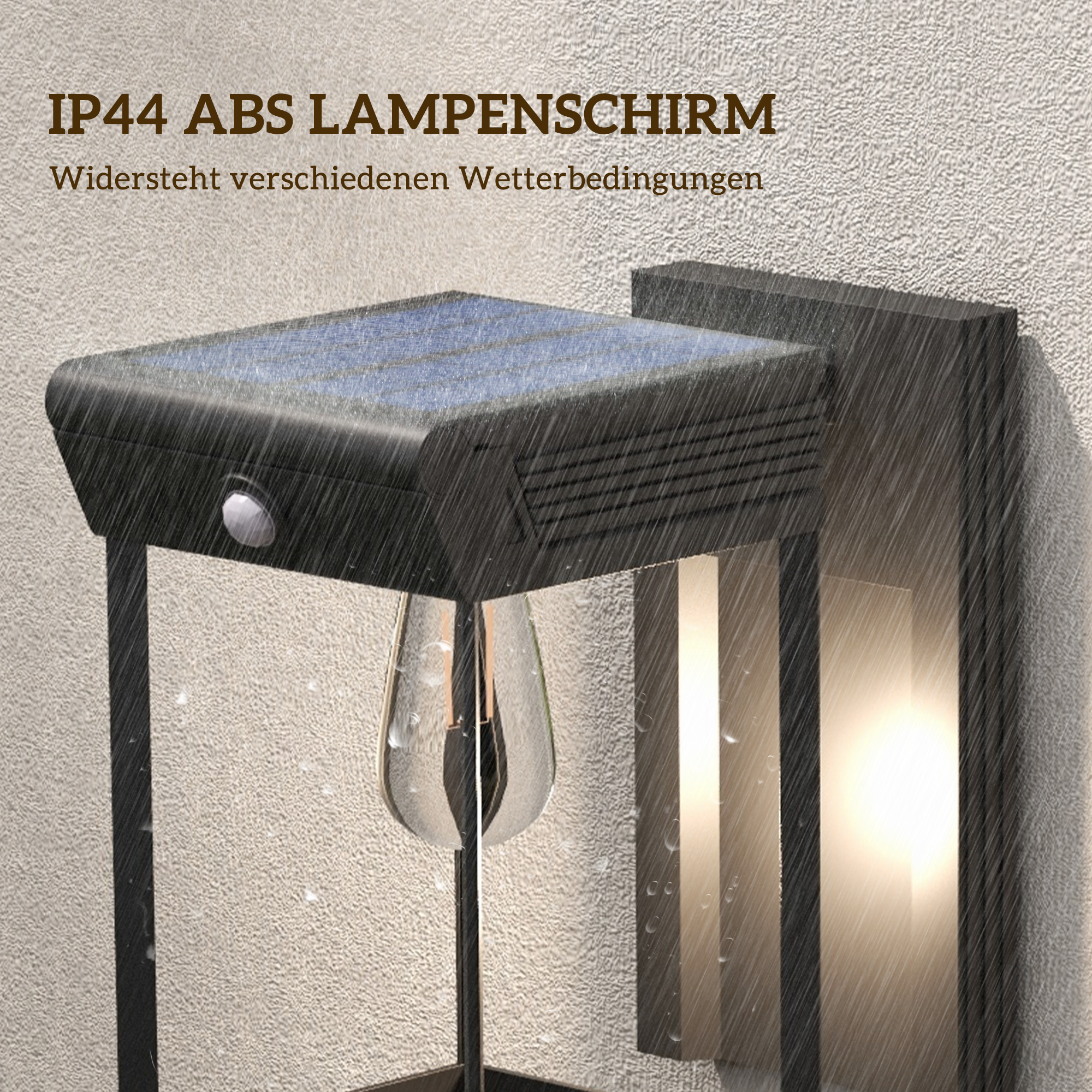 Garten-Solarlicht Außenleuchte Solarlampe, Spritzwassergeschützt, Bewegungssensor, 14 cm x 24 cm x 24 cm, Schwarz
