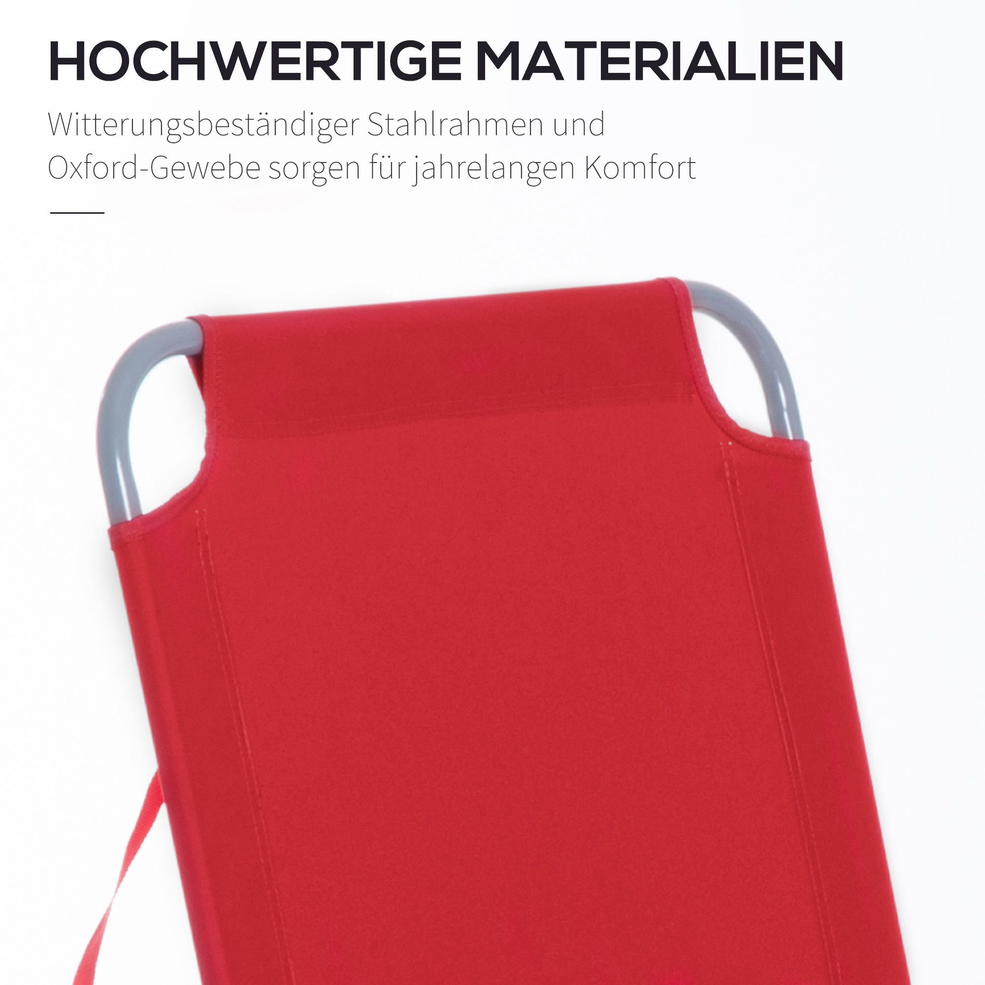 Sonnenliege, klappbar, verstellbare Rückenlehne, rostfreier Metallrahmen, 187 x 55 x 24, Rot