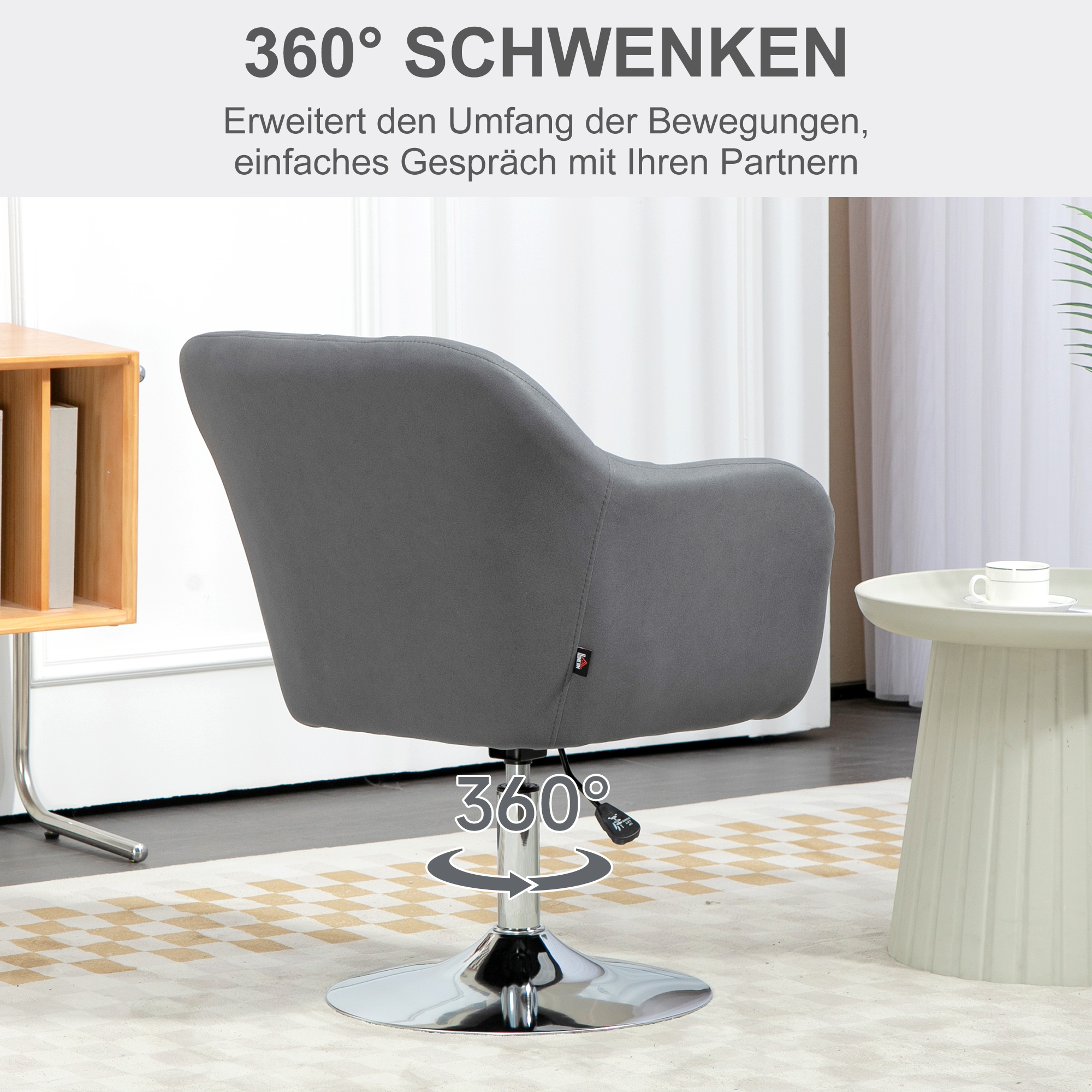 Drehstuhl, höhenverstellbarer Bürostuhl, Polyester, Metall, 60 x 60 x 79-91 cm, Dunkelgrau