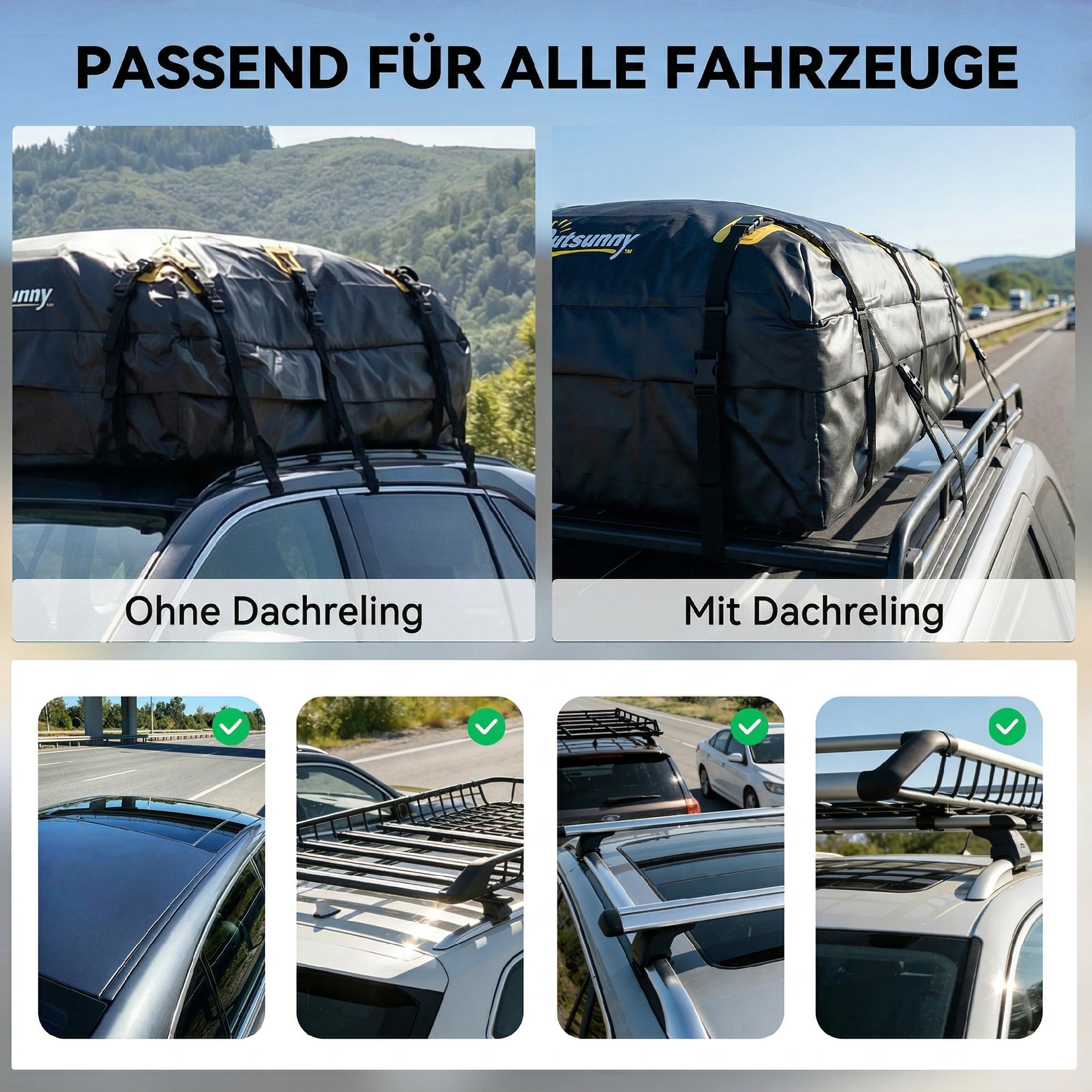 Auto Dachbox 21 Kubikfuß Faltbar Wasserdicht Dachgepäckträger mit Anti-Rutsch-Matte 10 Schwerlastgurten 6 Türhaken