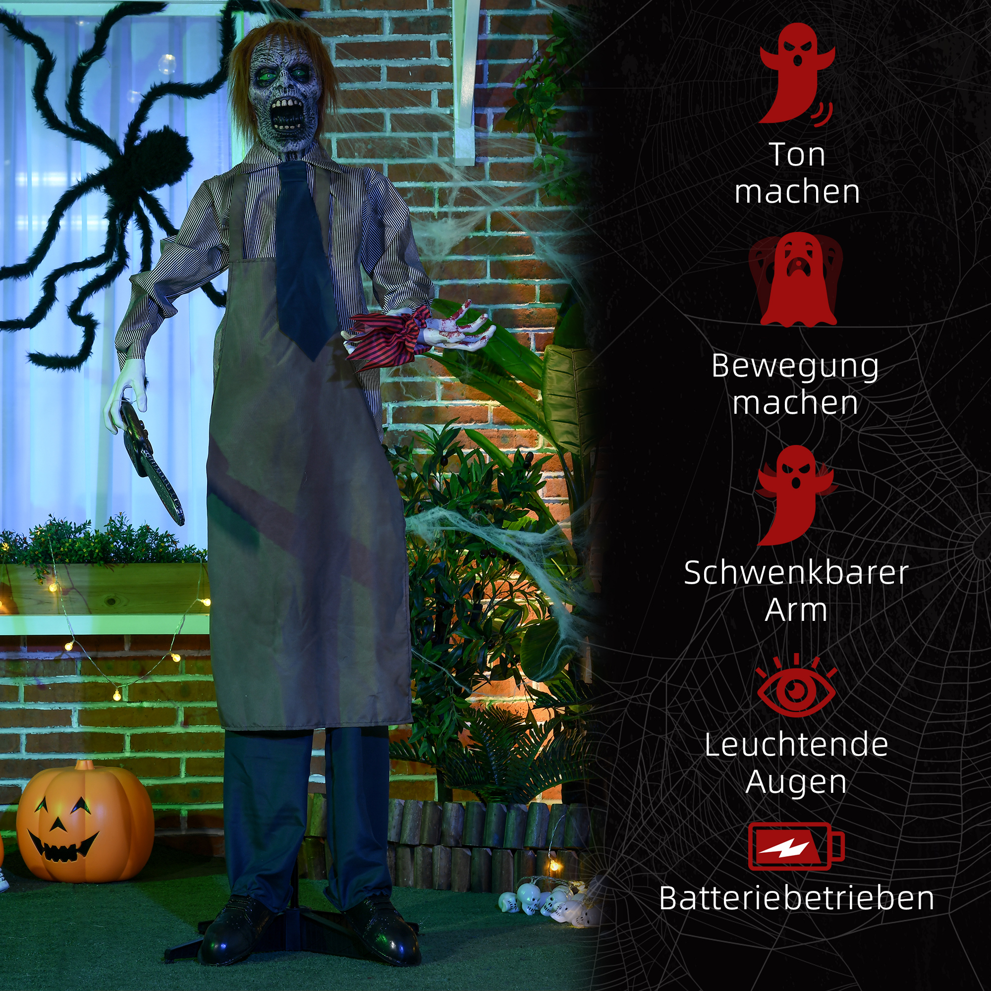 Halloweendeko, Kettensägenmörder, beweglich, Motorsägensound, Schaltautomatik, 1,70 m