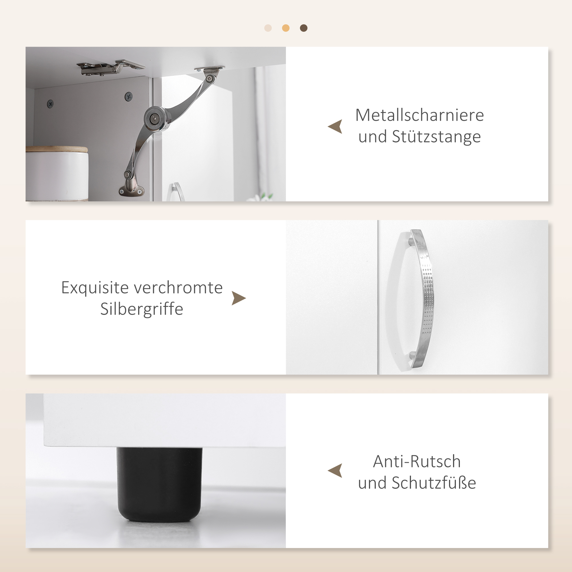 Küchenschrank, Buffet, 3 Schubladen, 3 Regale, viel Stauraum, 89x39,5x168cm, Weiß