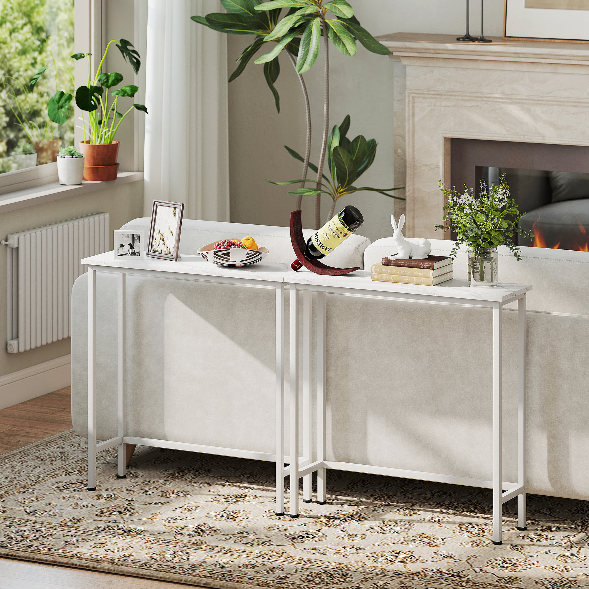 Konsolentisch Flurtisch mit verstellbar Fußpads, Kippschutz 75 x 24 x 76 cm für Kleinen Raum Weiß