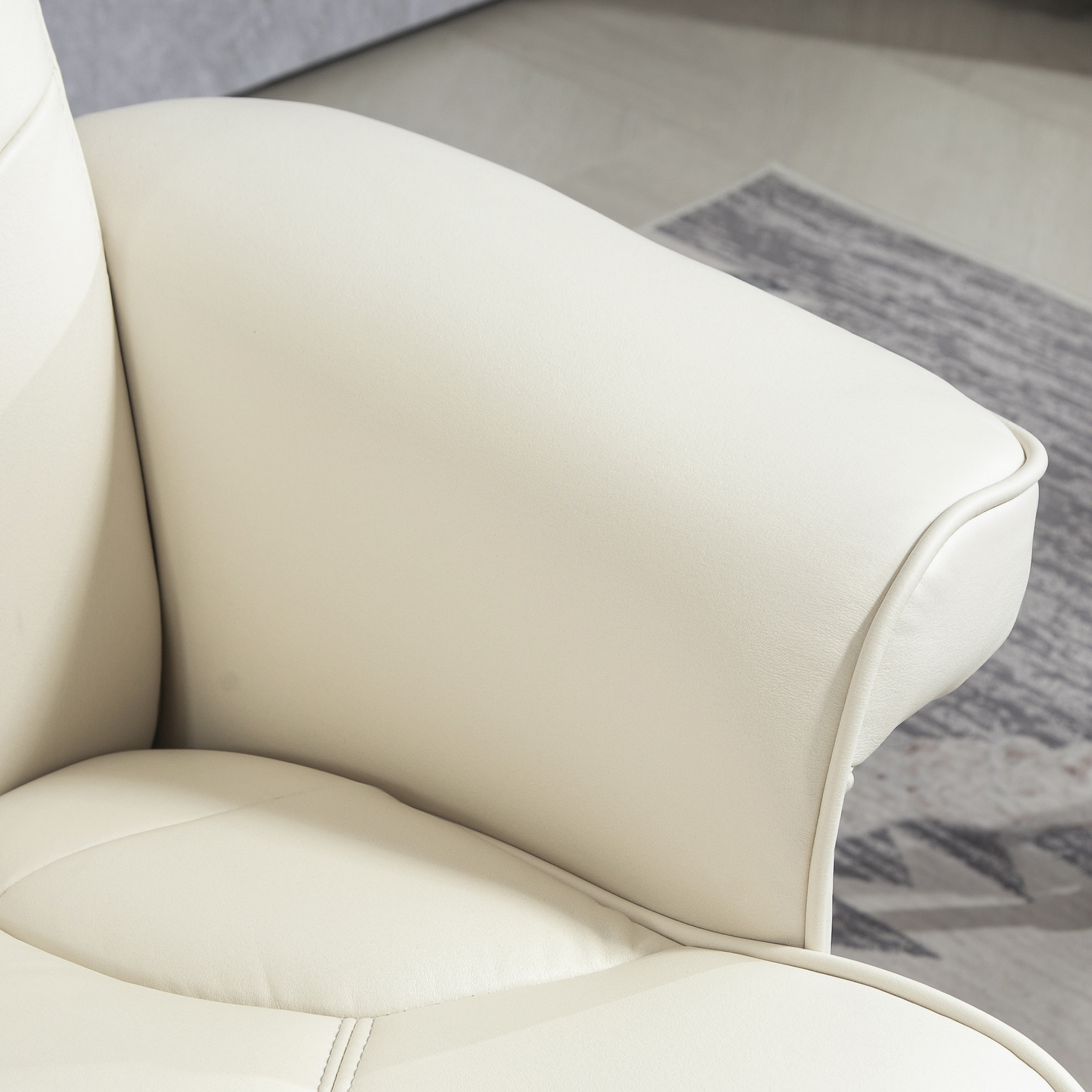 Relaxsessel mit Hocker, Lederoptik, neigbare Lehne, bis 150 kg, Cremeweiß
