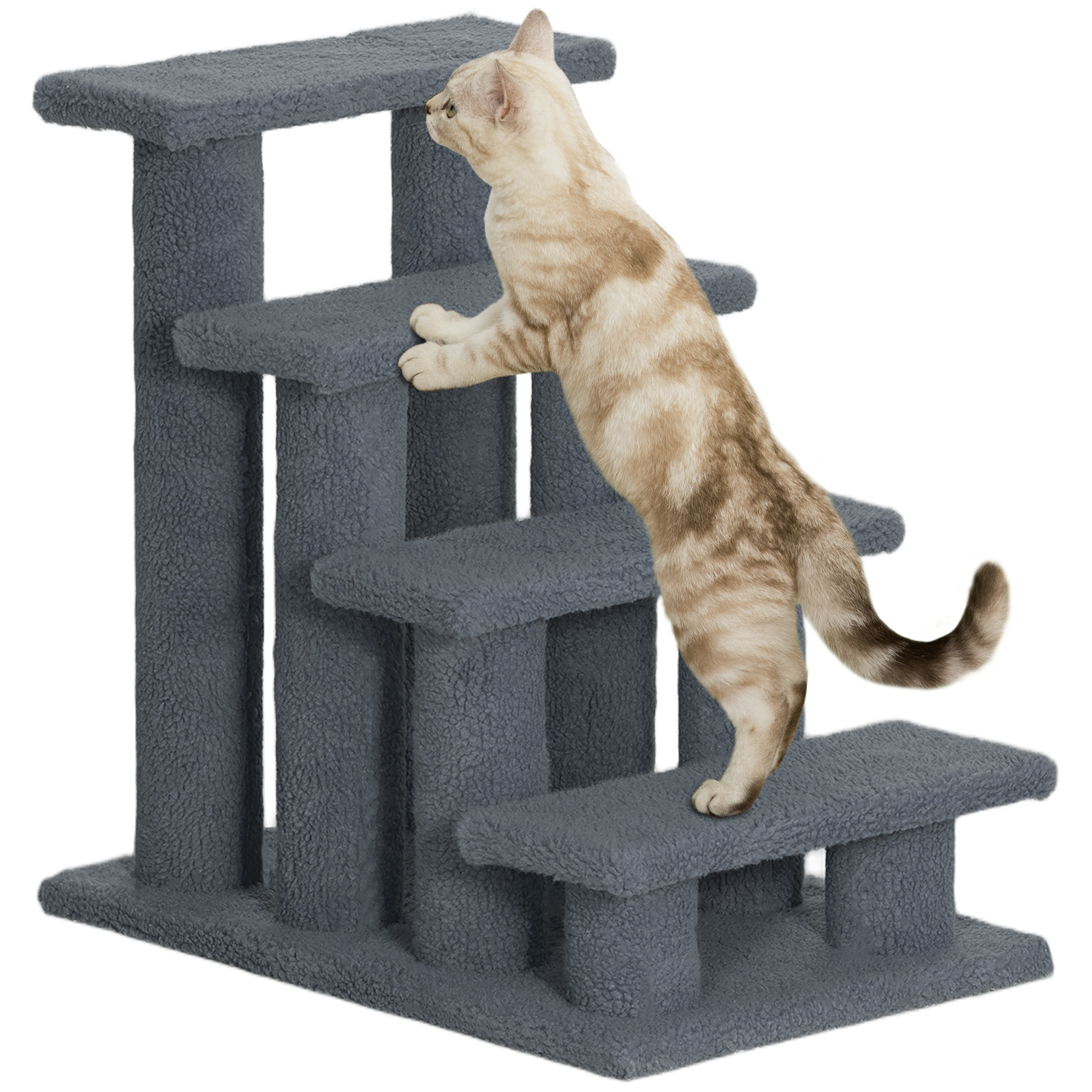 Tiertreppe Katzentreppe Hundetreppe Treppe für Katze und Hunde 4 Stufen Grau 63,5x43x60cm