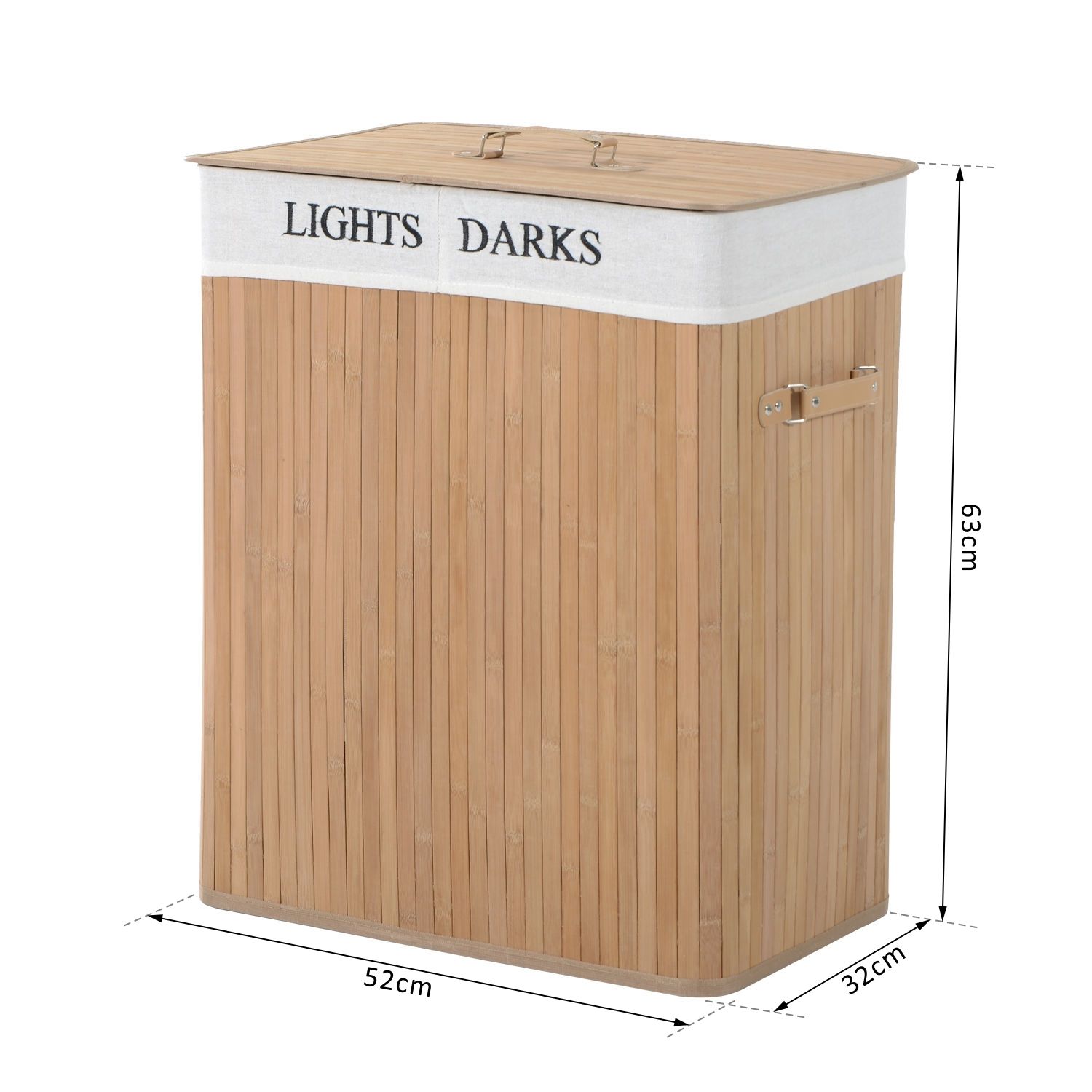 Bambus Wäschekorb mit Deckel 100 L Wäschesammler mit PU-Griffen, Wäschesack aus Segeltuch, Laundry Baskets Wäschesortierer für Waschküche Schlafzimmer Badezimmer Natur